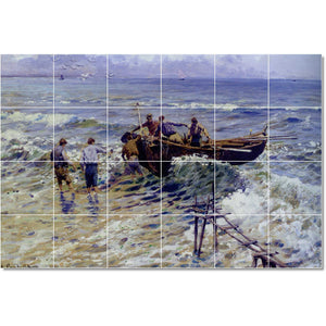 attilio pratella boat ship painting ceramic tile mural p22924