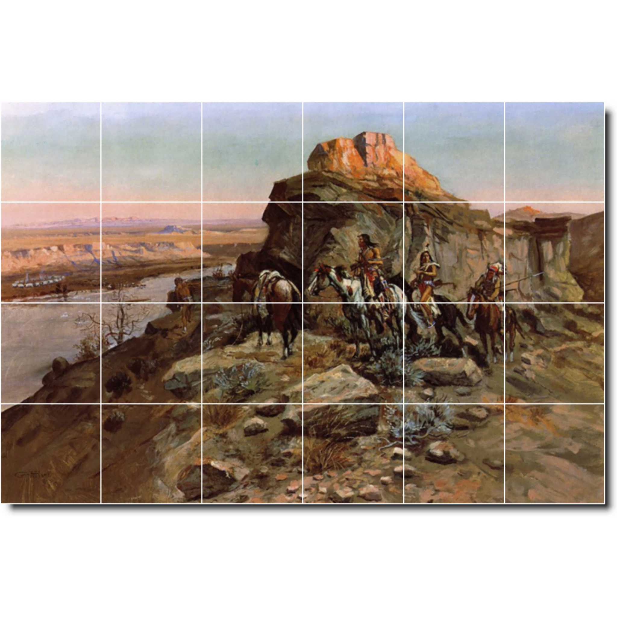 charles russell western painting ceramic tile mural p07783