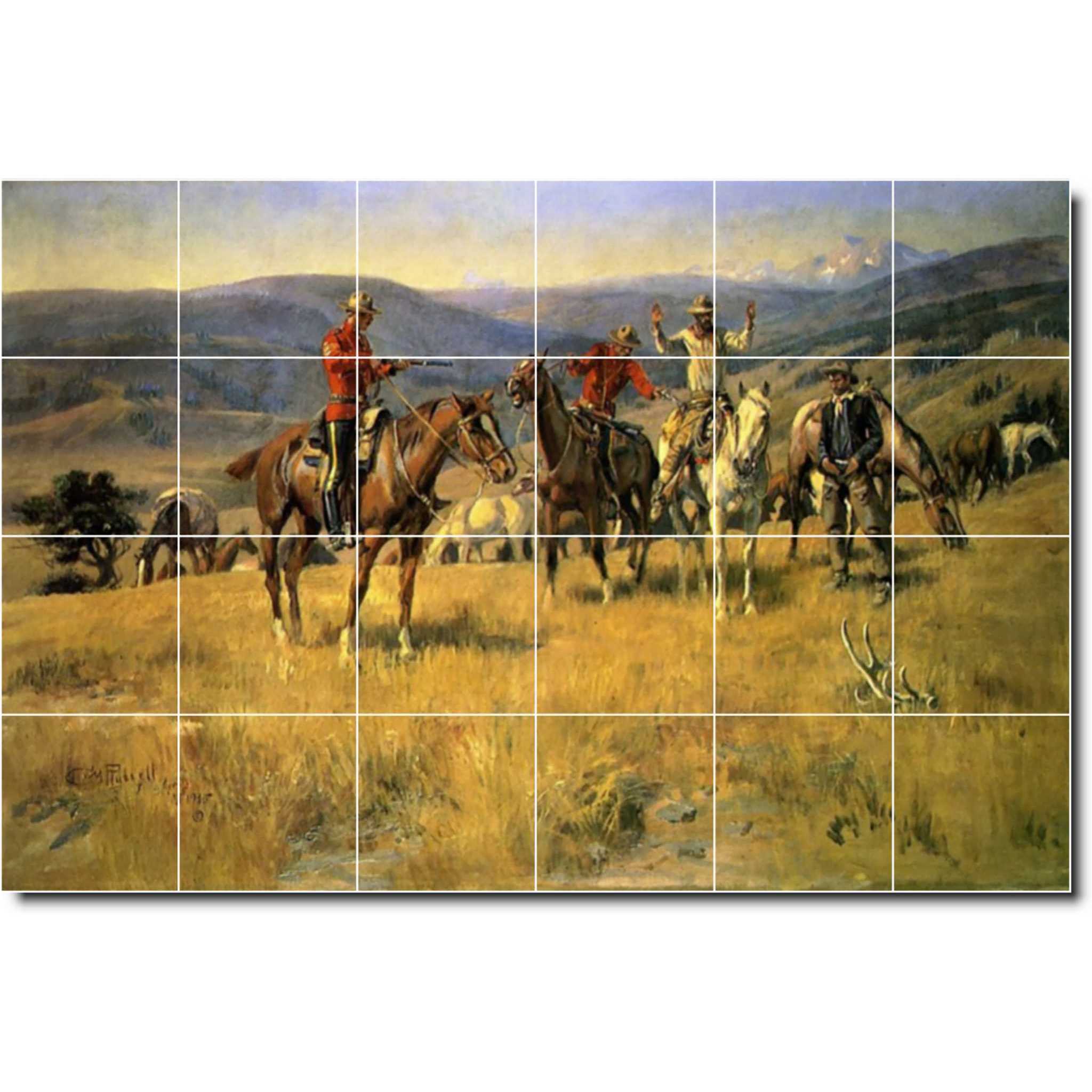 charles russell western painting ceramic tile mural p07806