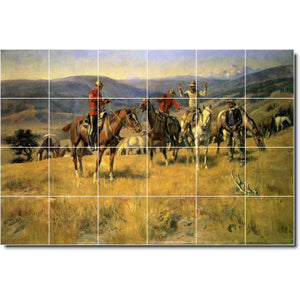charles russell western painting ceramic tile mural p07806