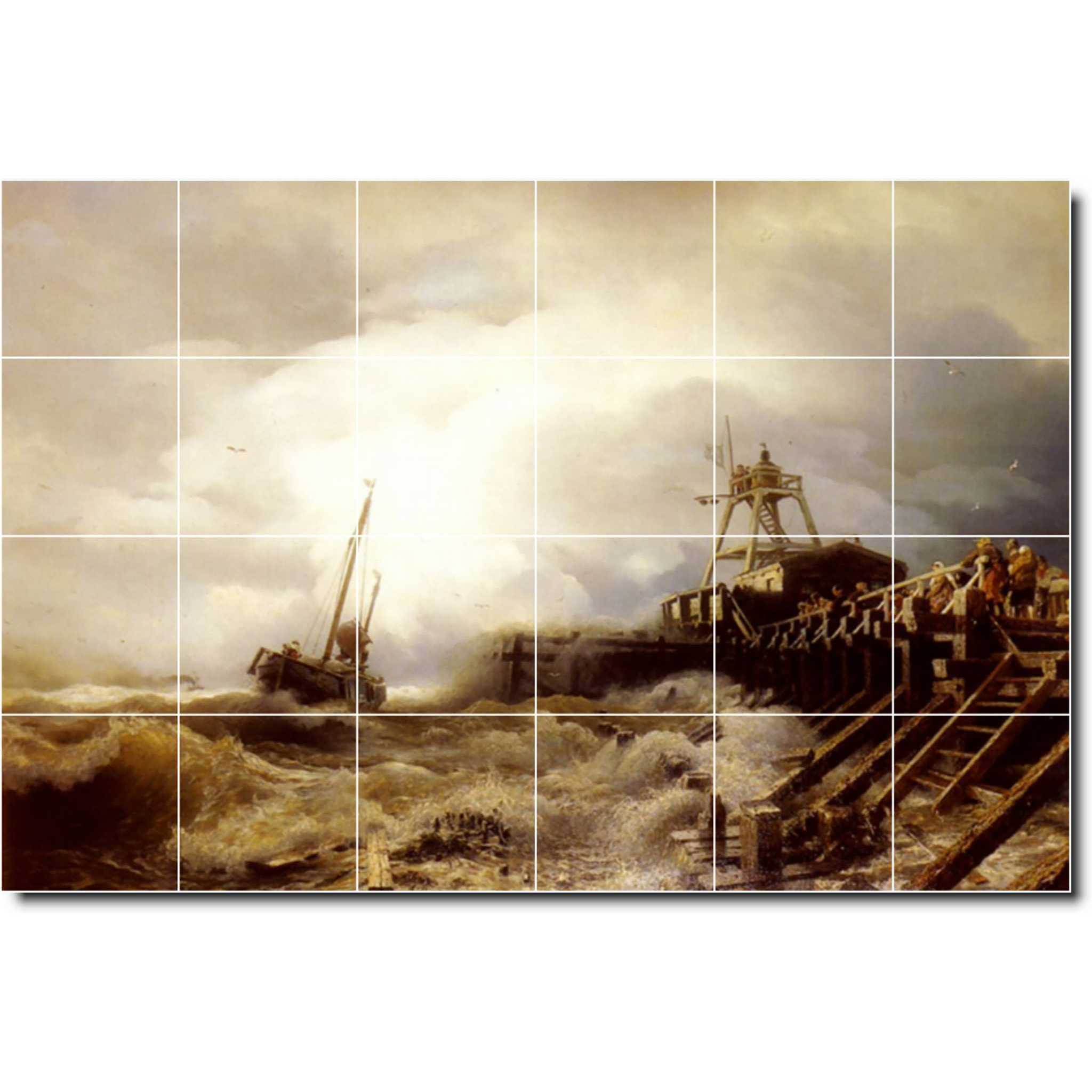 andreas achenbach waterfront painting ceramic tile mural p00001