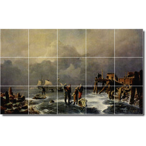 andreas achenbach waterfront painting ceramic tile mural p00004
