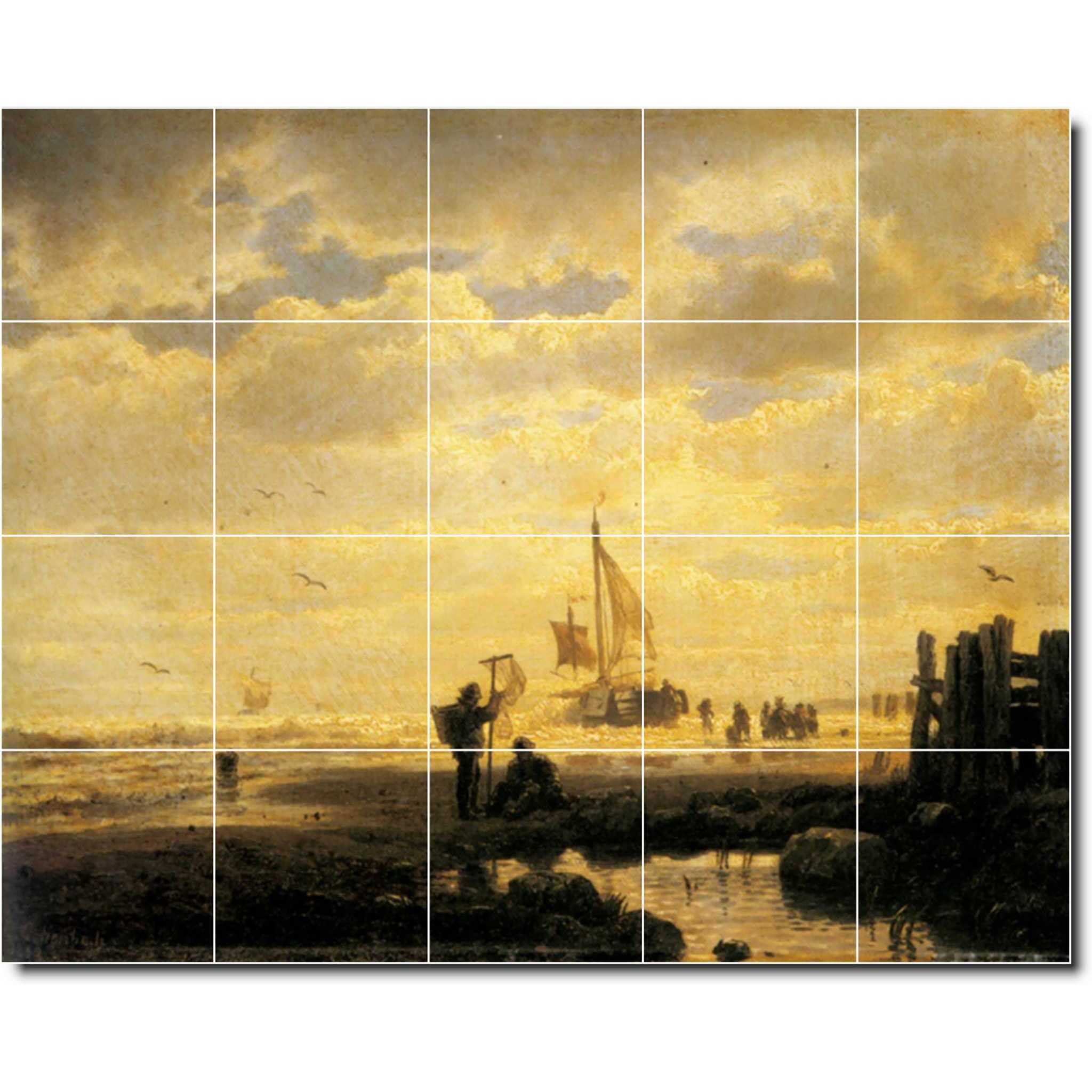 andreas achenbach waterfront painting ceramic tile mural p00005