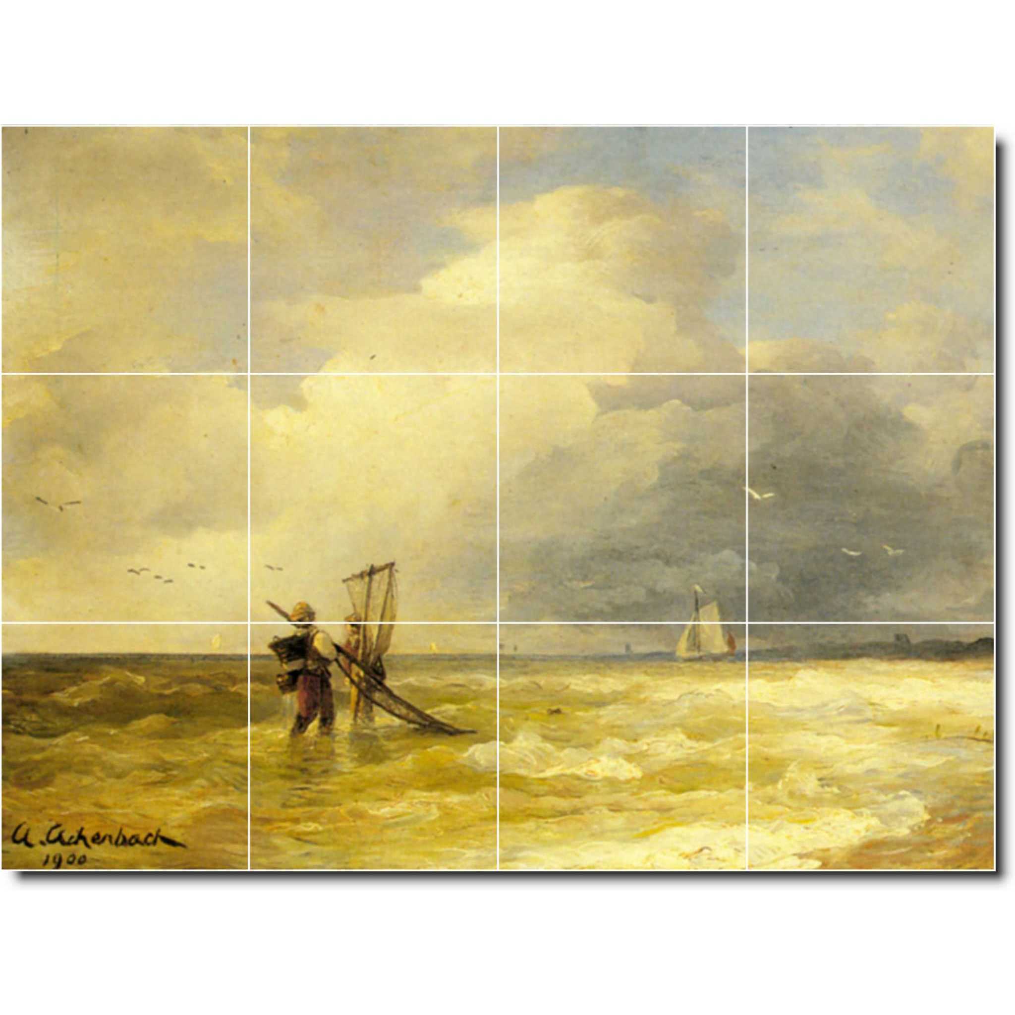 andreas achenbach waterfront painting ceramic tile mural p00007