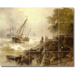 andreas achenbach waterfront painting ceramic tile mural p00017