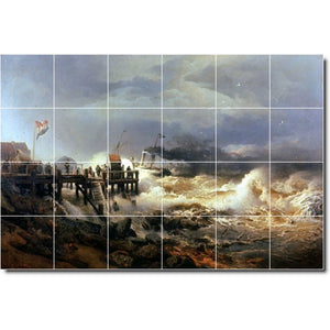andreas achenbach waterfront painting ceramic tile mural p00018
