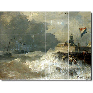 andreas achenbach waterfront painting ceramic tile mural p00019
