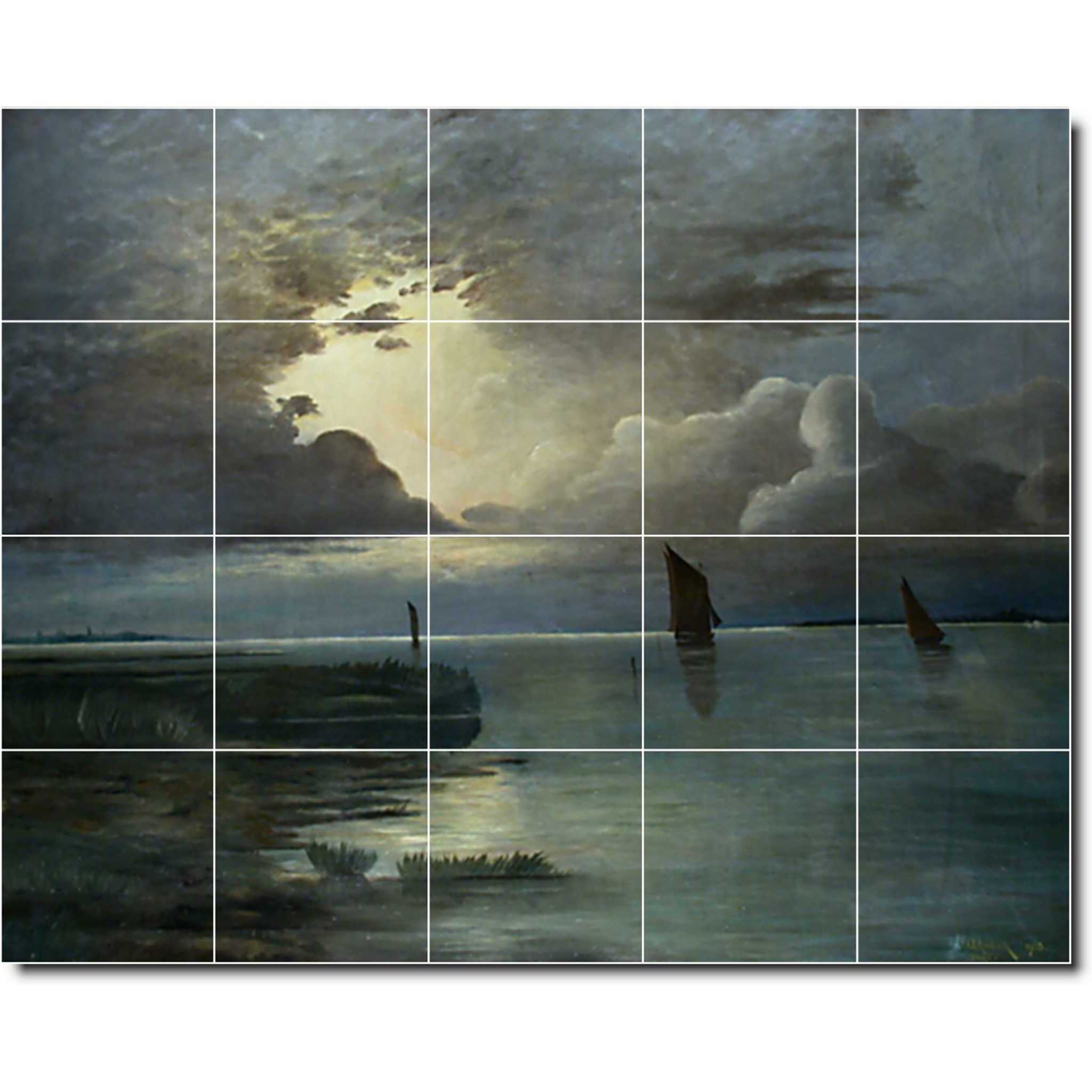 andreas achenbach waterfront painting ceramic tile mural p00021