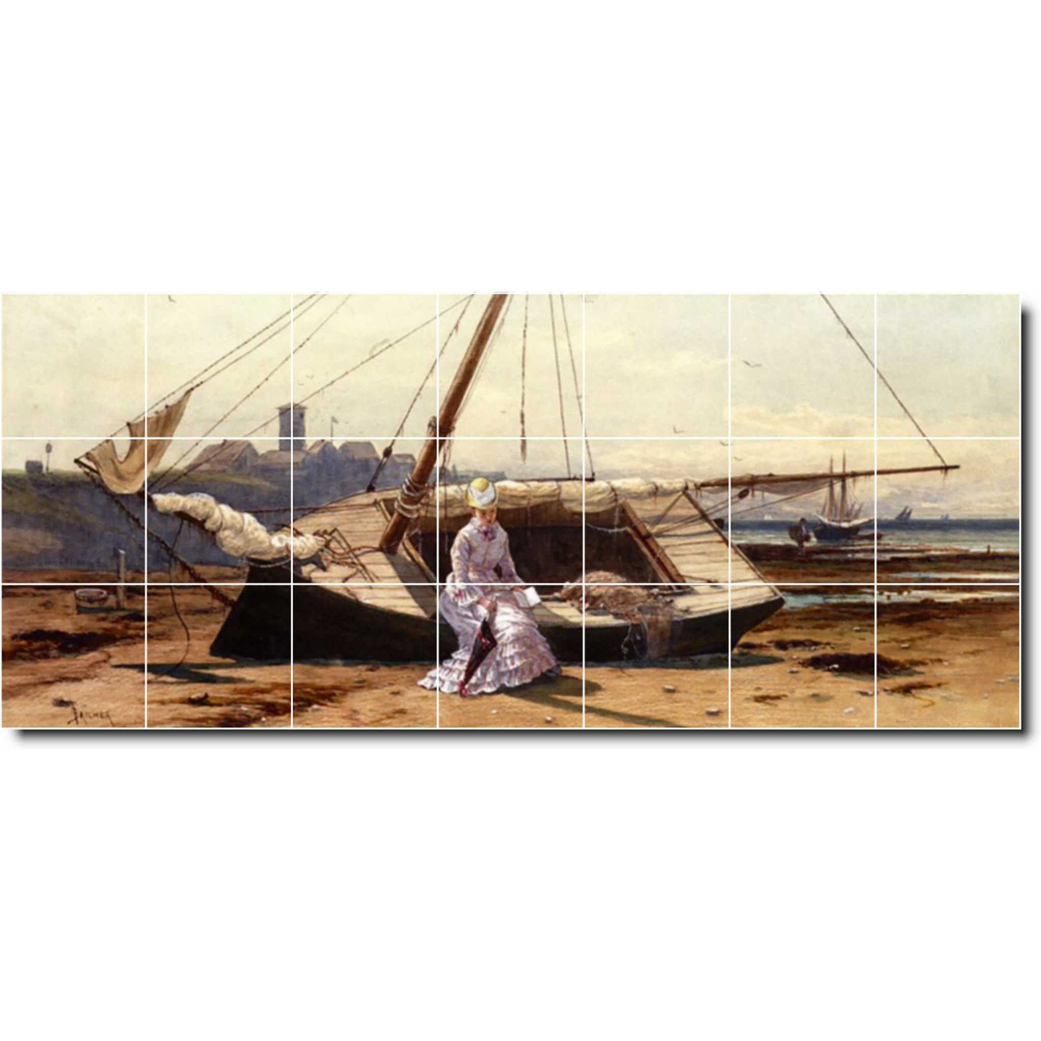 alfred bricher waterfront painting ceramic tile mural p01018