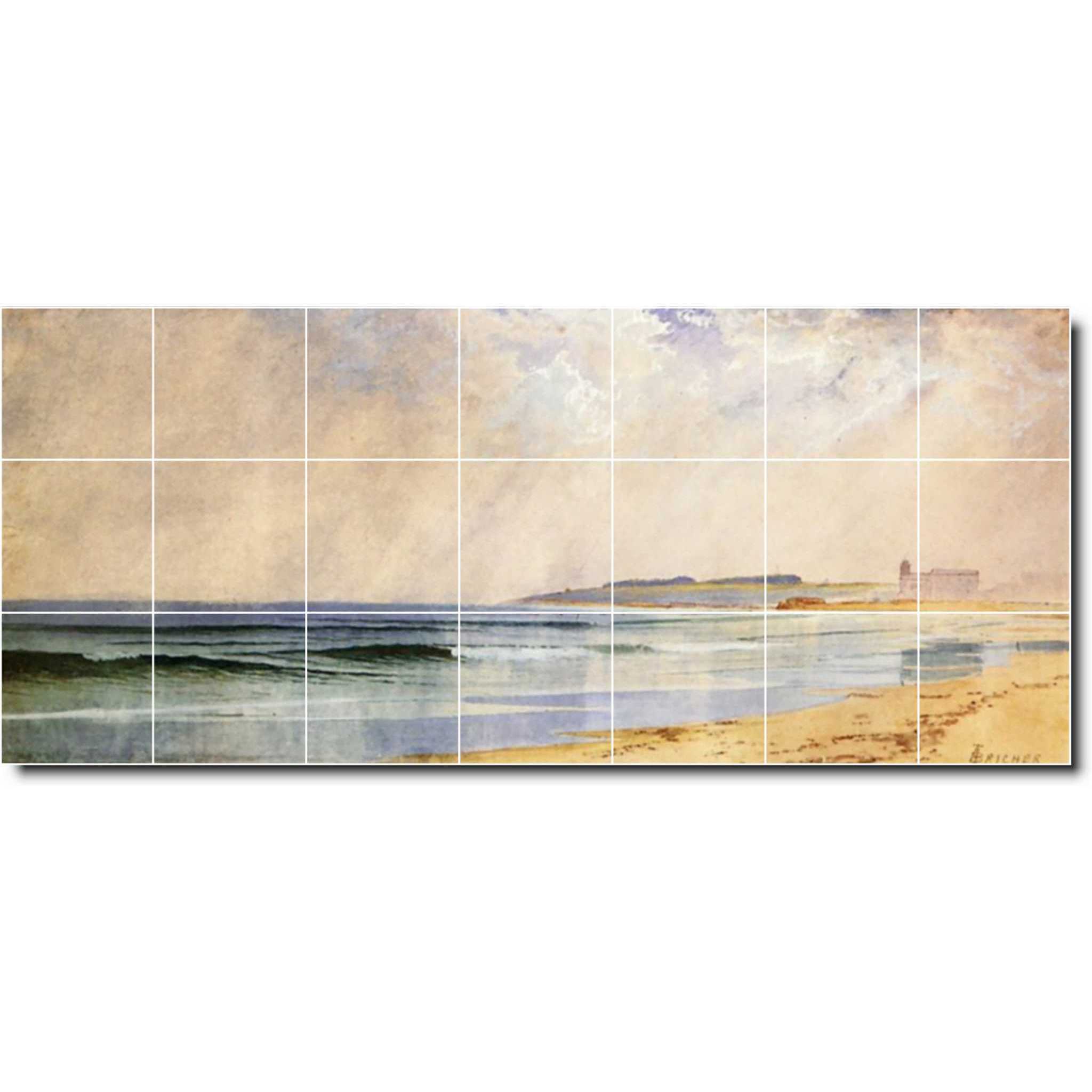 alfred bricher waterfront painting ceramic tile mural p01019