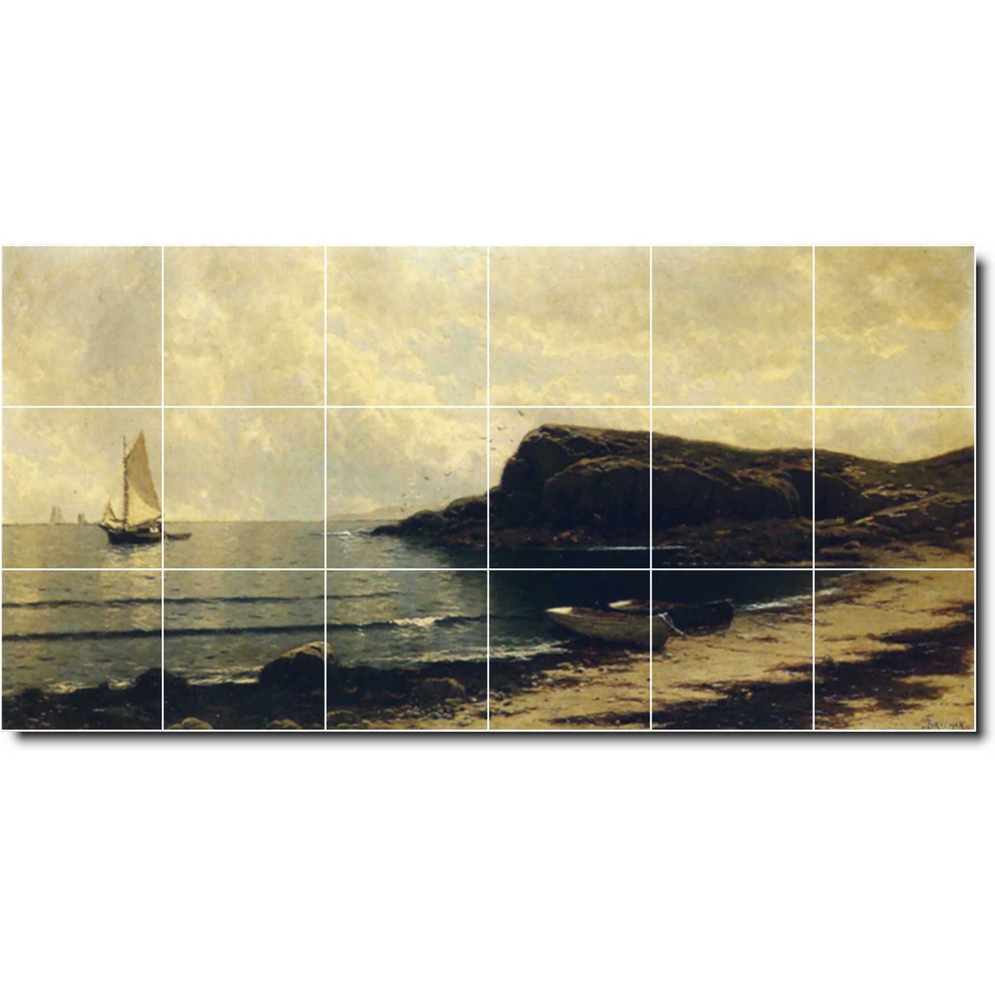 alfred bricher waterfront painting ceramic tile mural p01022