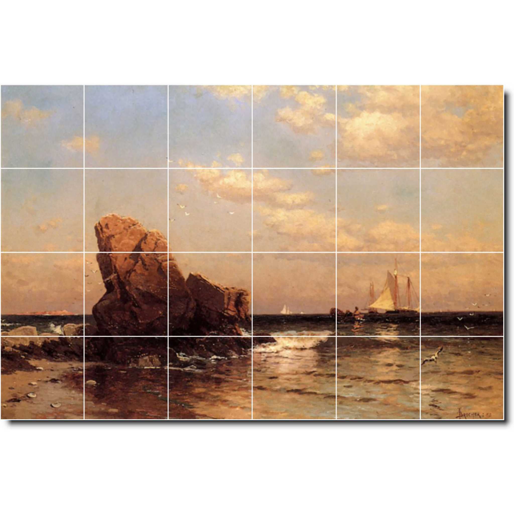 alfred bricher waterfront painting ceramic tile mural p01030
