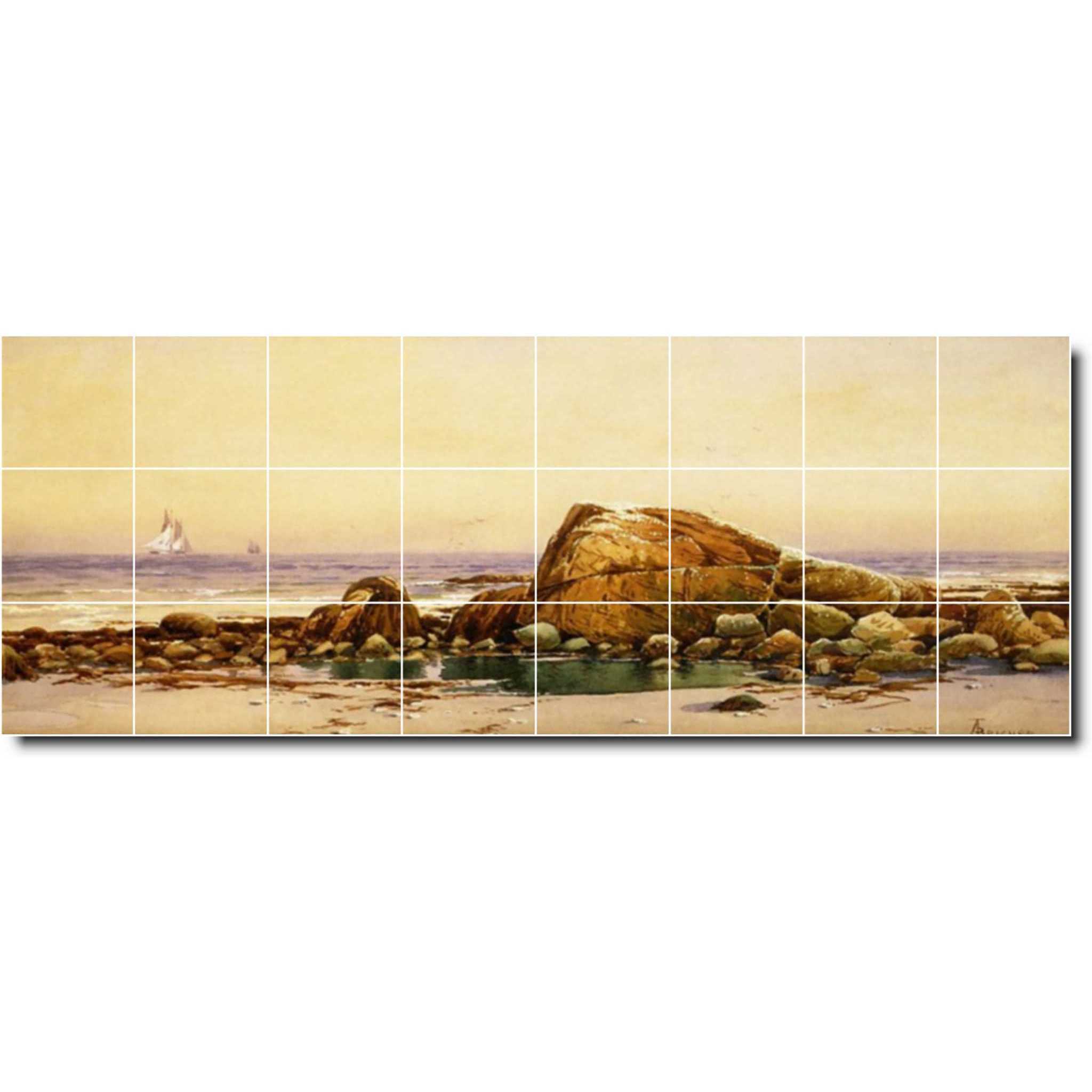 alfred bricher waterfront painting ceramic tile mural p01031