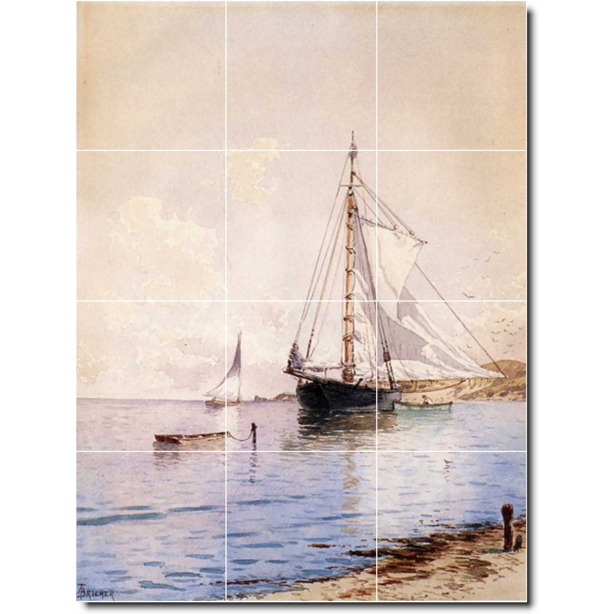 alfred bricher boat ship painting ceramic tile mural p01039