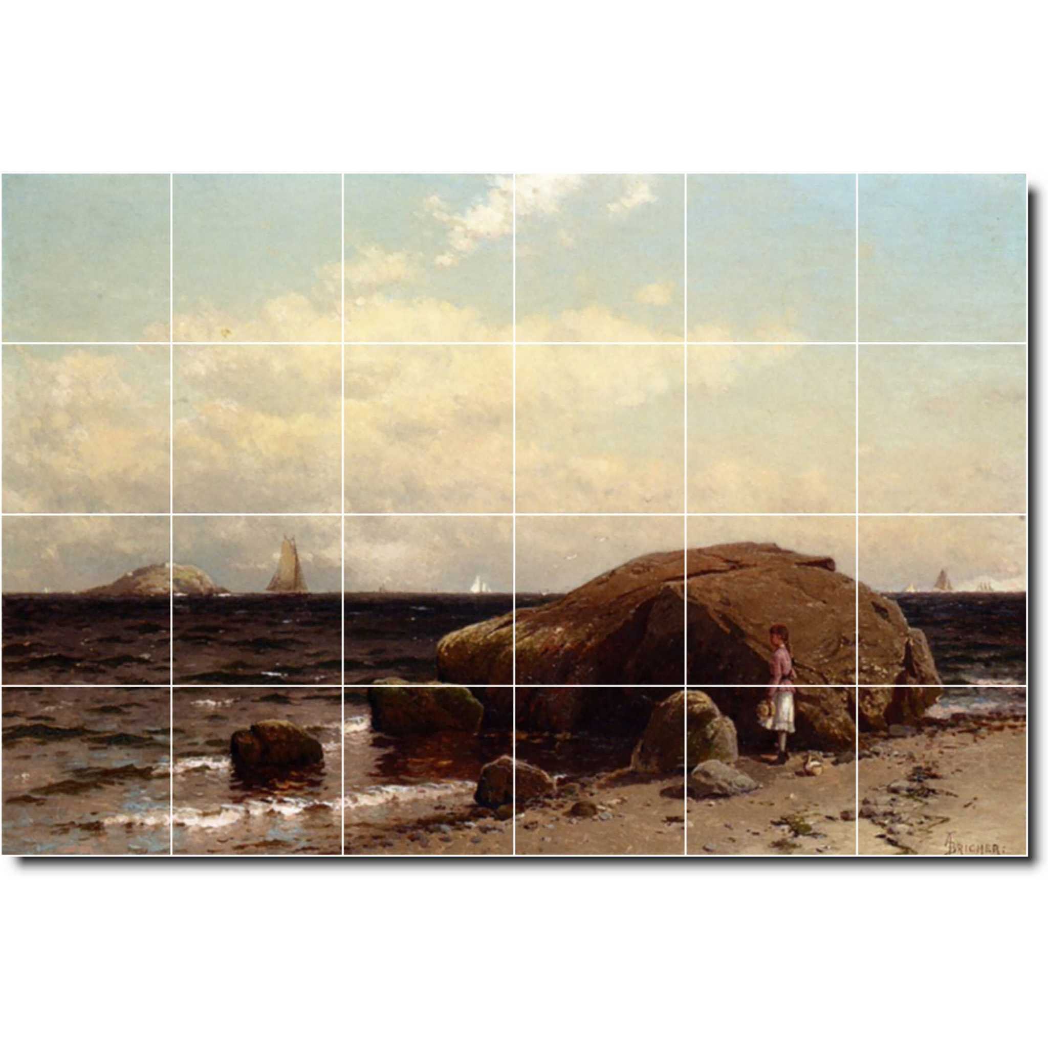 alfred bricher waterfront painting ceramic tile mural p01046