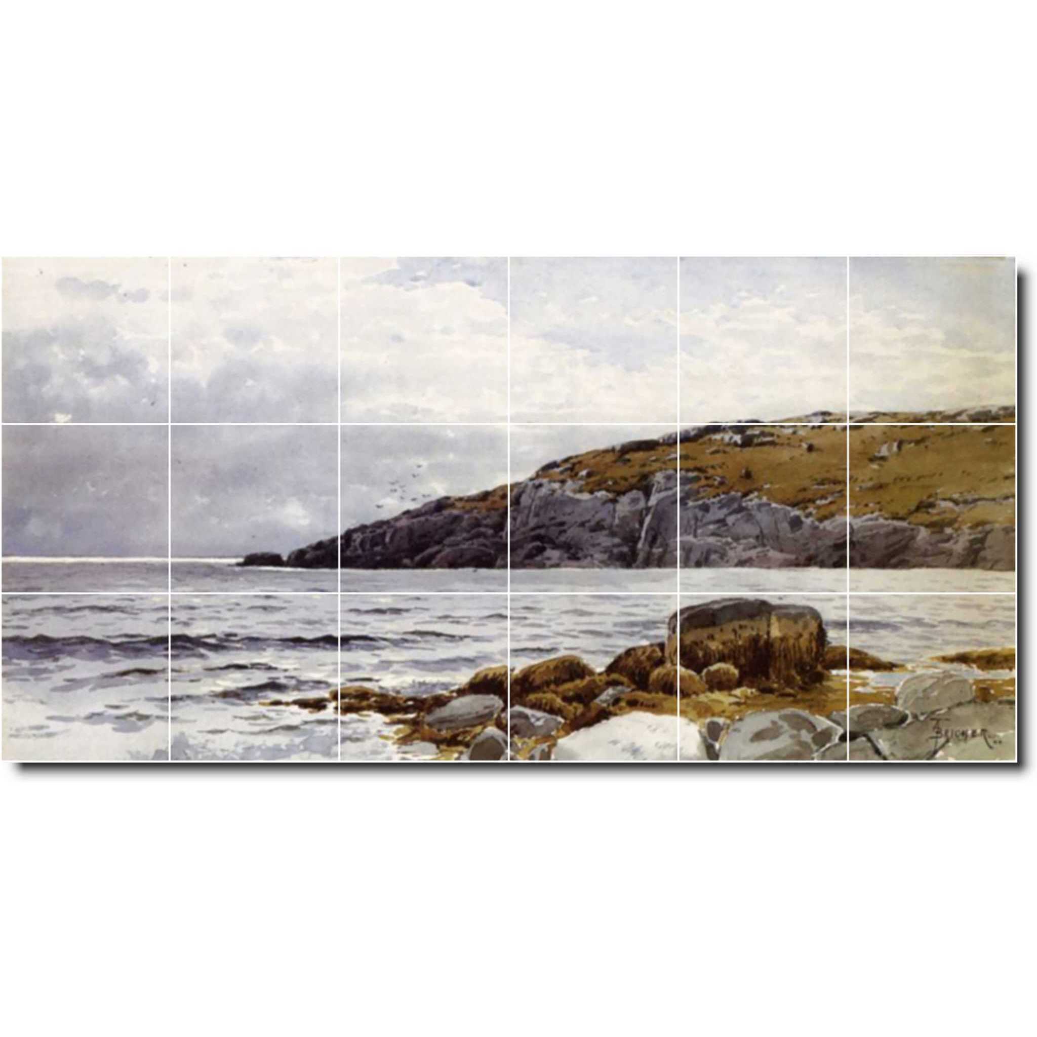 alfred bricher waterfront painting ceramic tile mural p01057