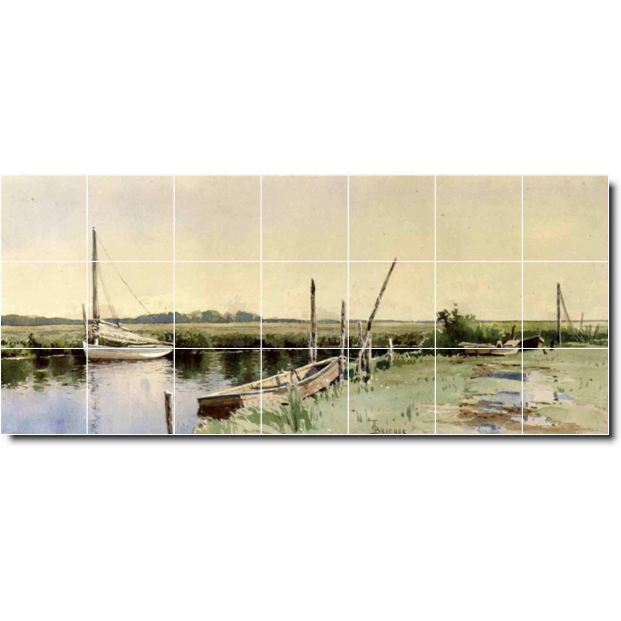 alfred bricher waterfront painting ceramic tile mural p01059