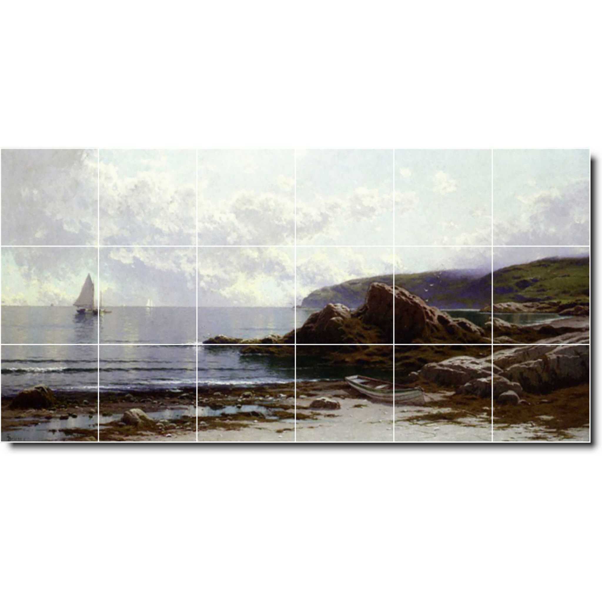 alfred bricher waterfront painting ceramic tile mural p01061