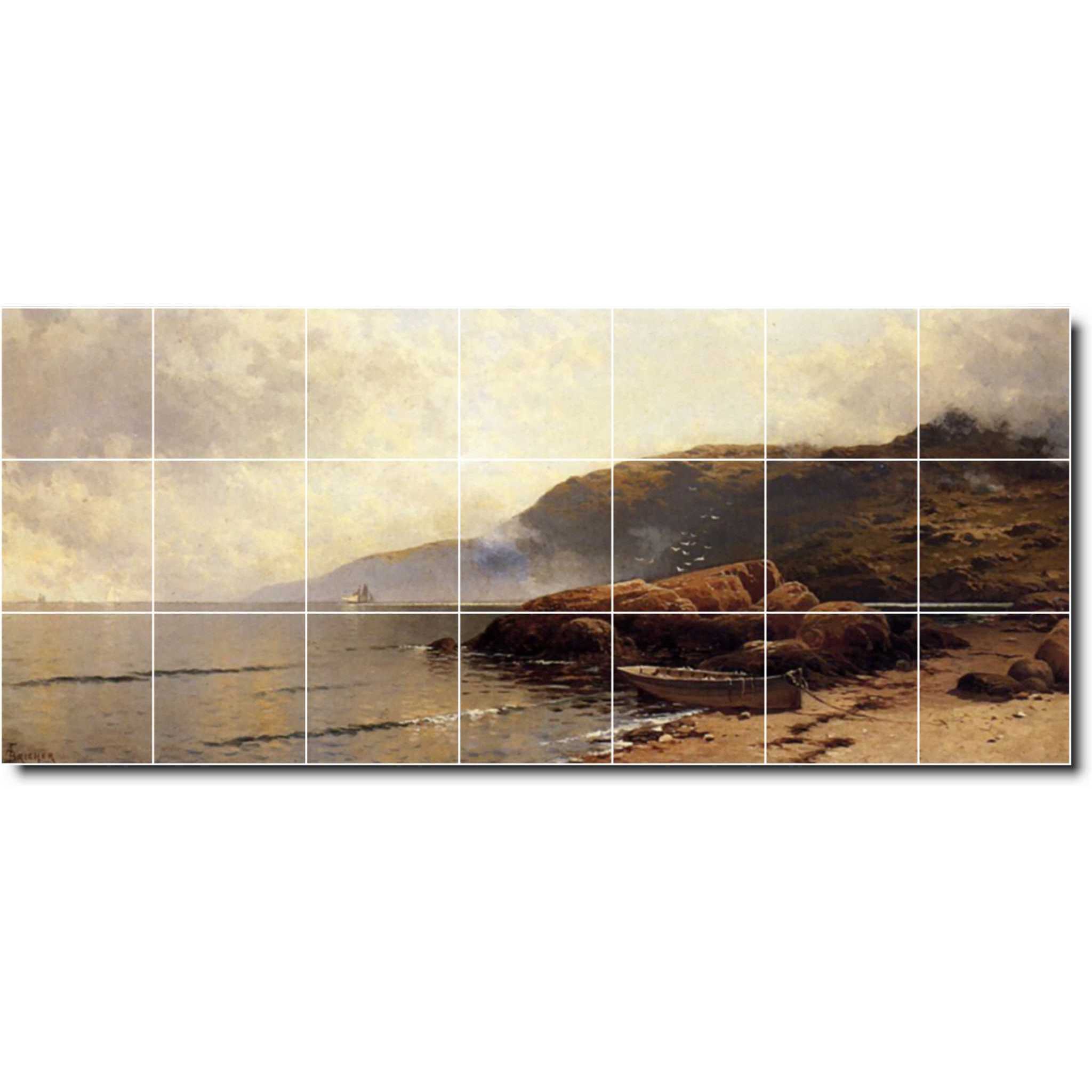 alfred bricher waterfront painting ceramic tile mural p01065