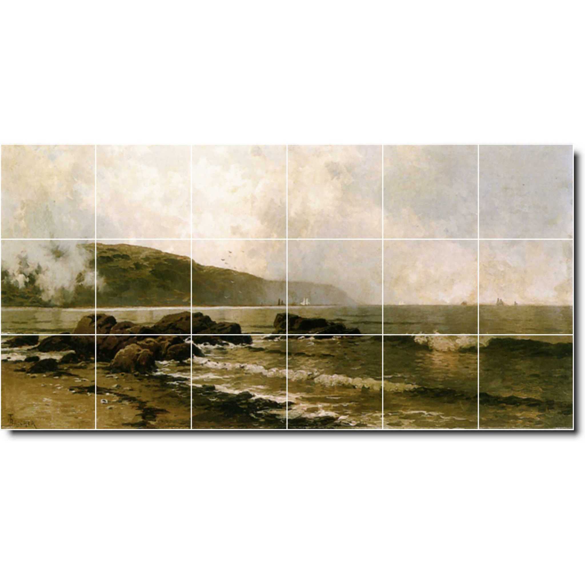 alfred bricher waterfront painting ceramic tile mural p01067