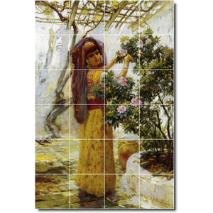 frederick bridgman village painting ceramic tile mural p01075