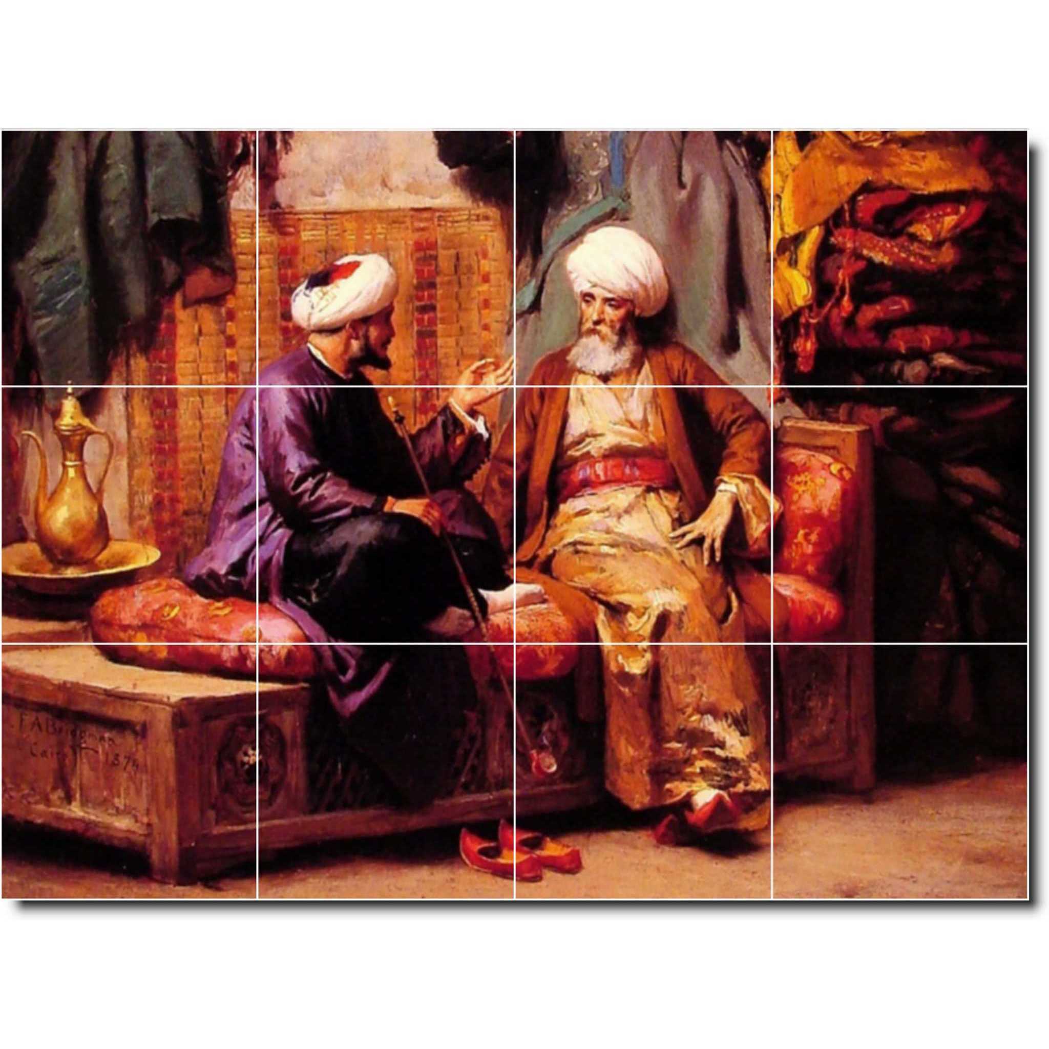 frederick bridgman woman painting ceramic tile mural p01130