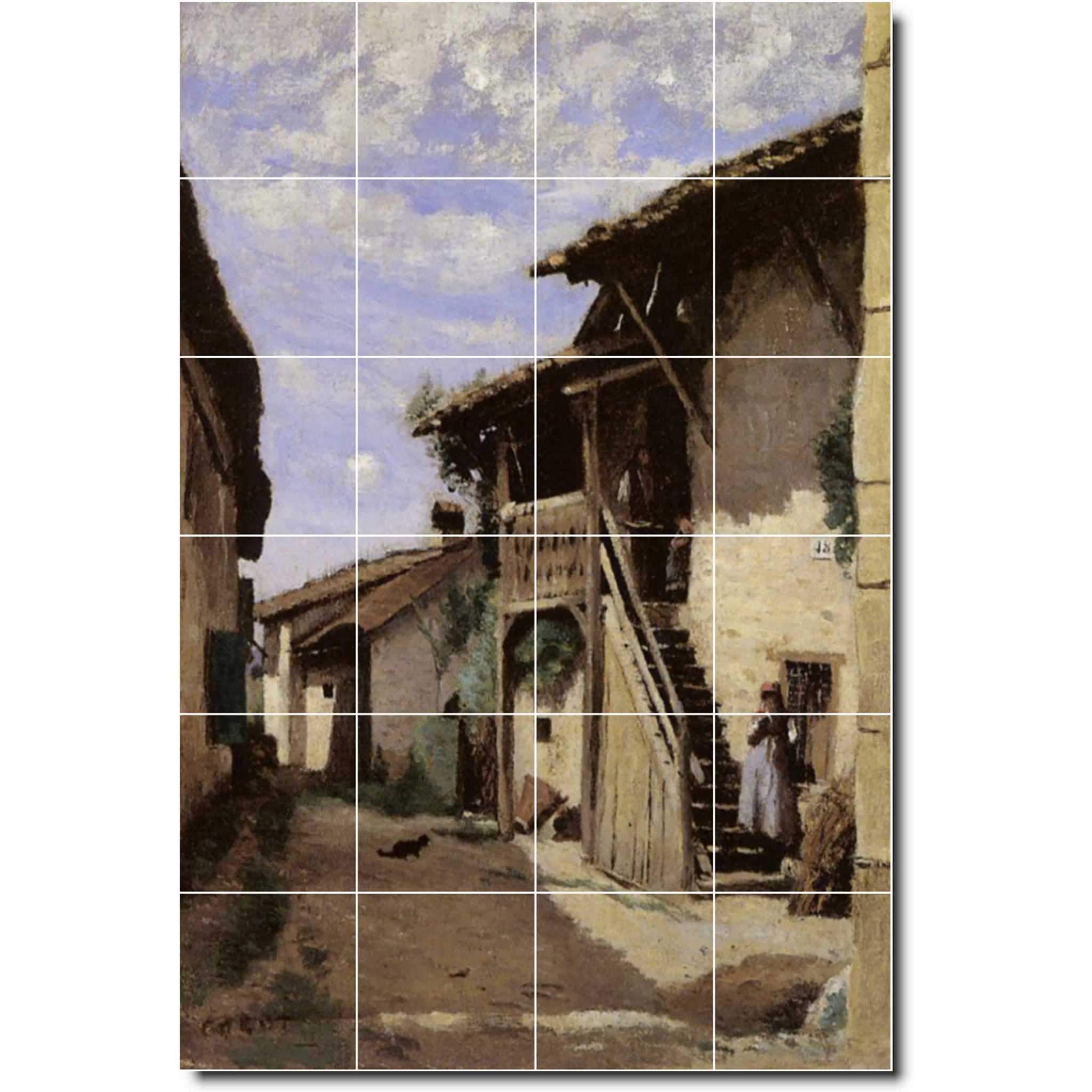 jean corot village painting ceramic tile mural p02022