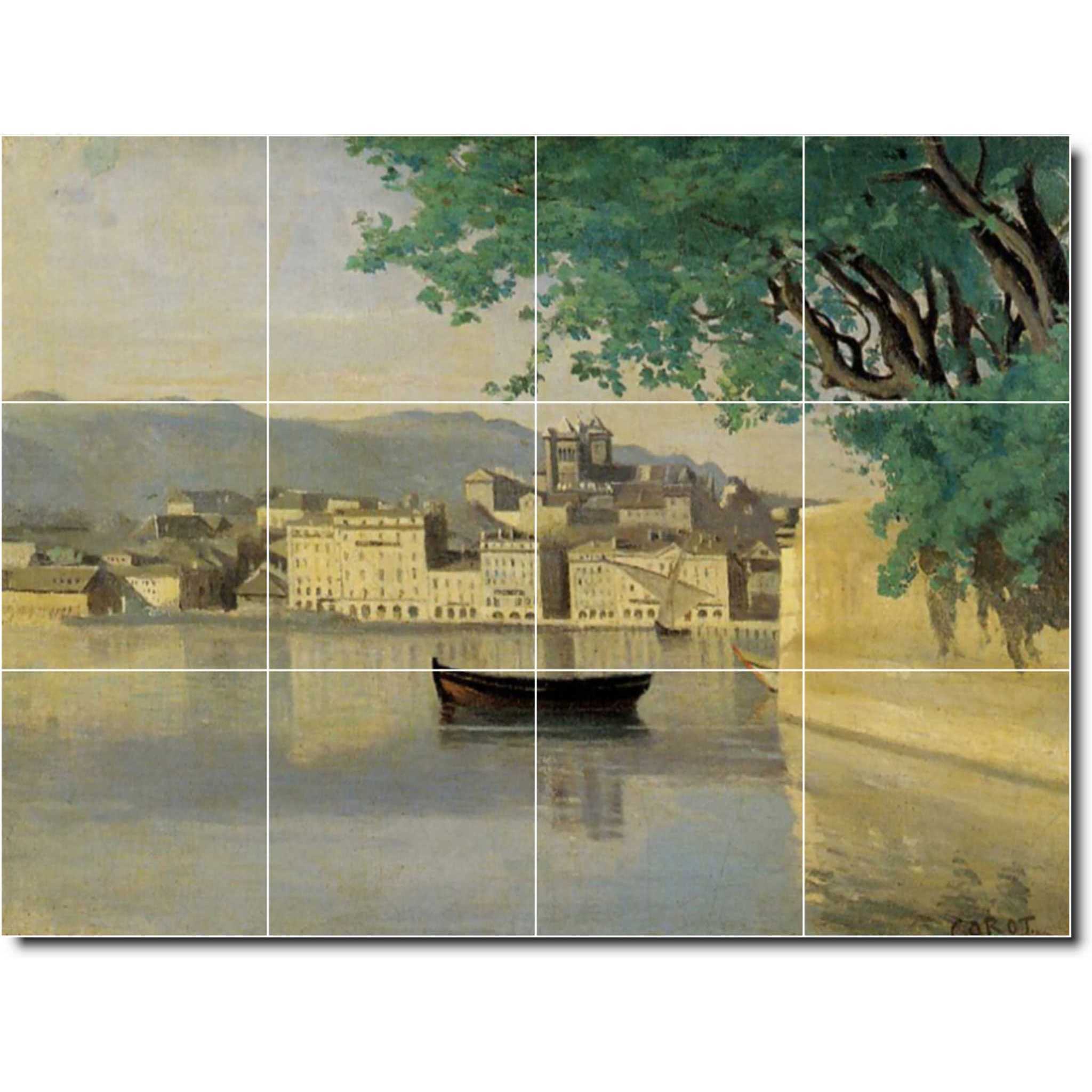 jean corot waterfront painting ceramic tile mural p02061