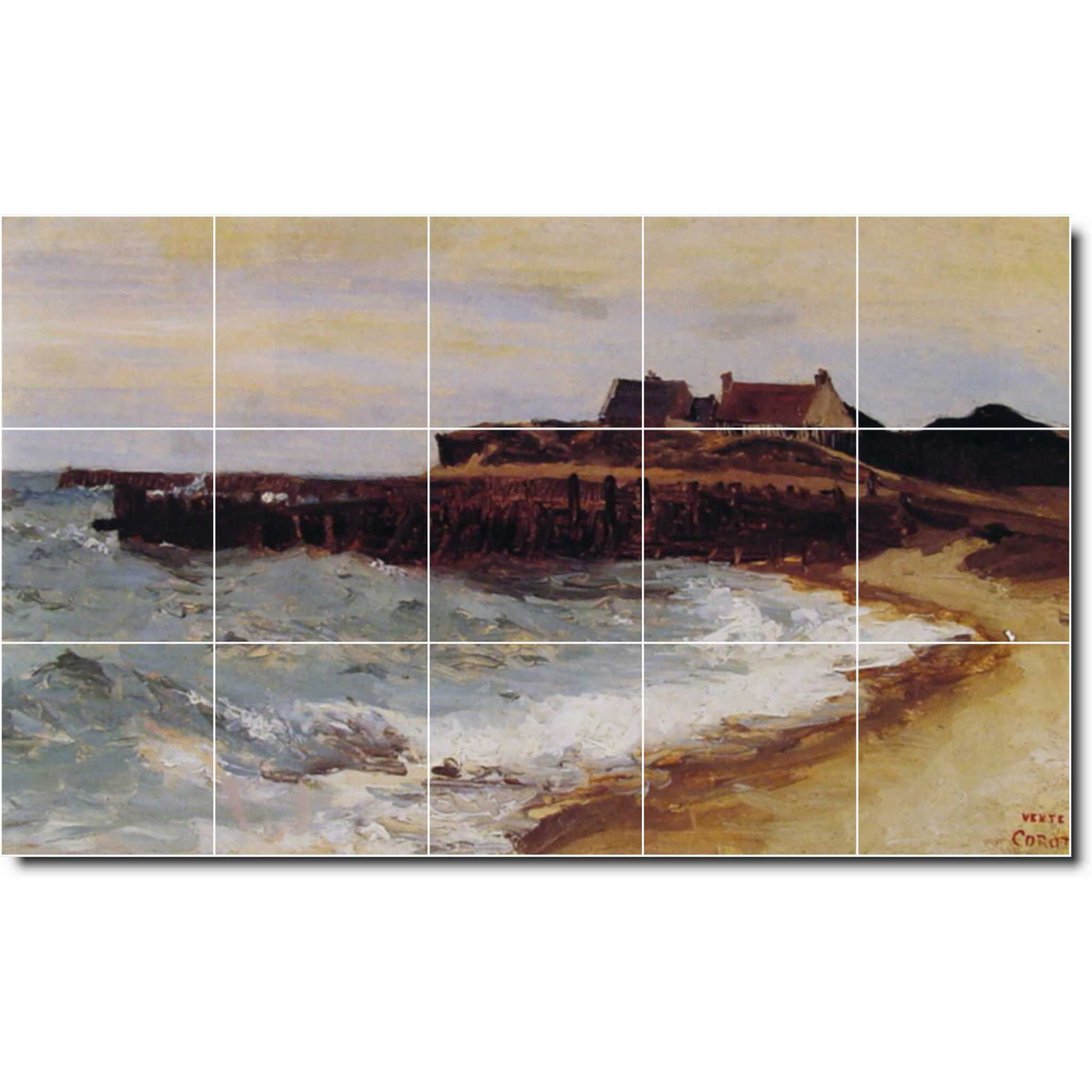 jean corot waterfront painting ceramic tile mural p02065