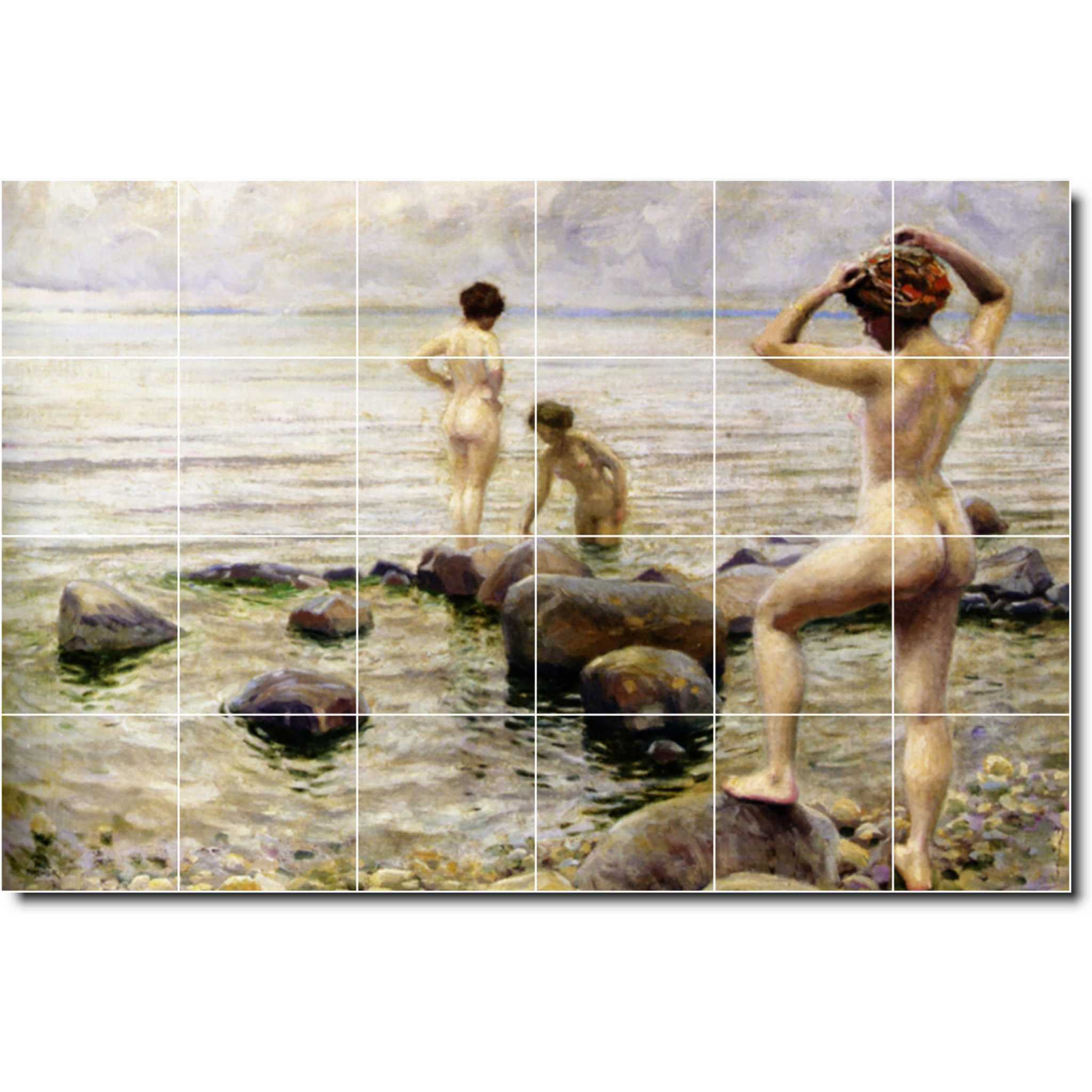 paul fischer nude painting ceramic tile mural p03272