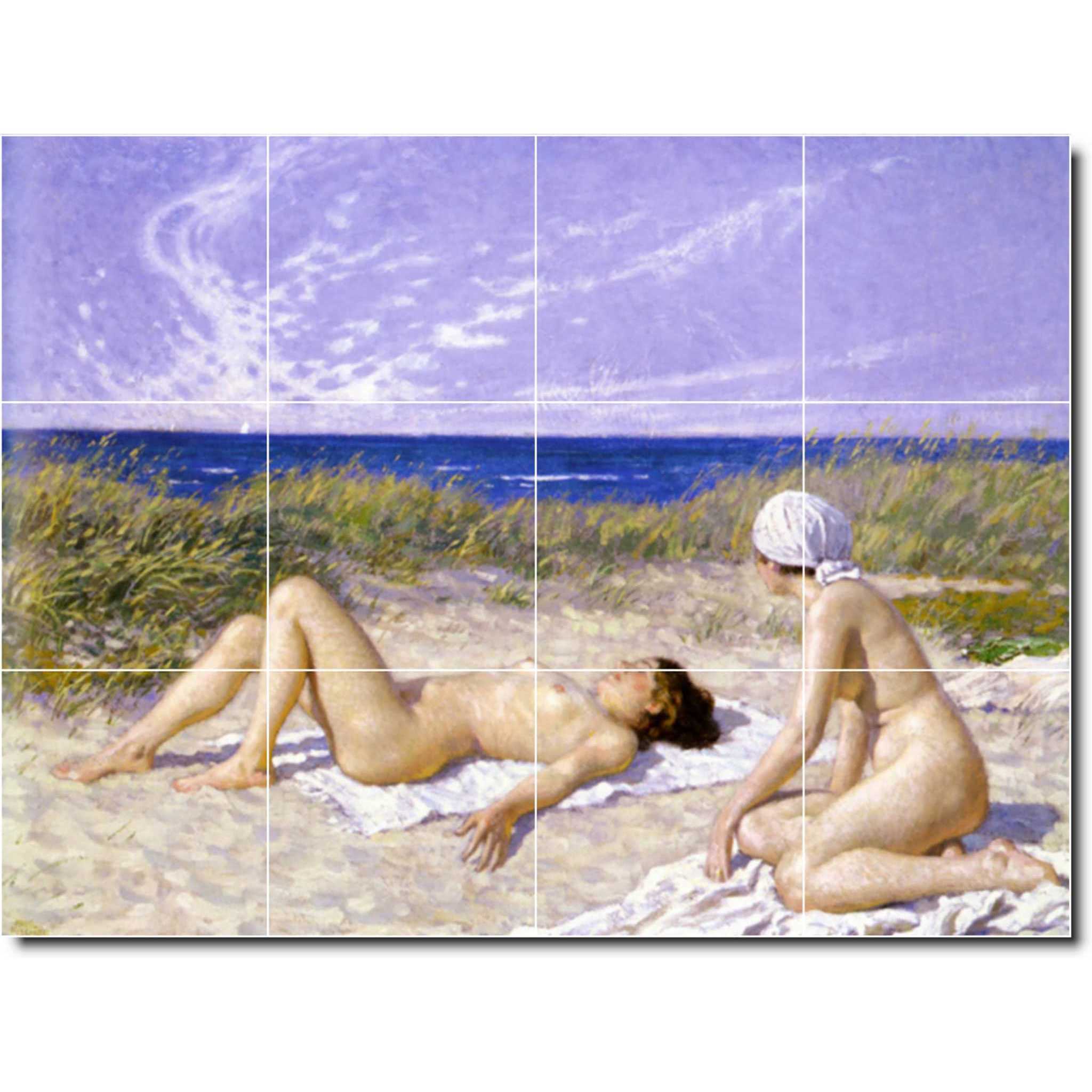 paul fischer nude painting ceramic tile mural p03278