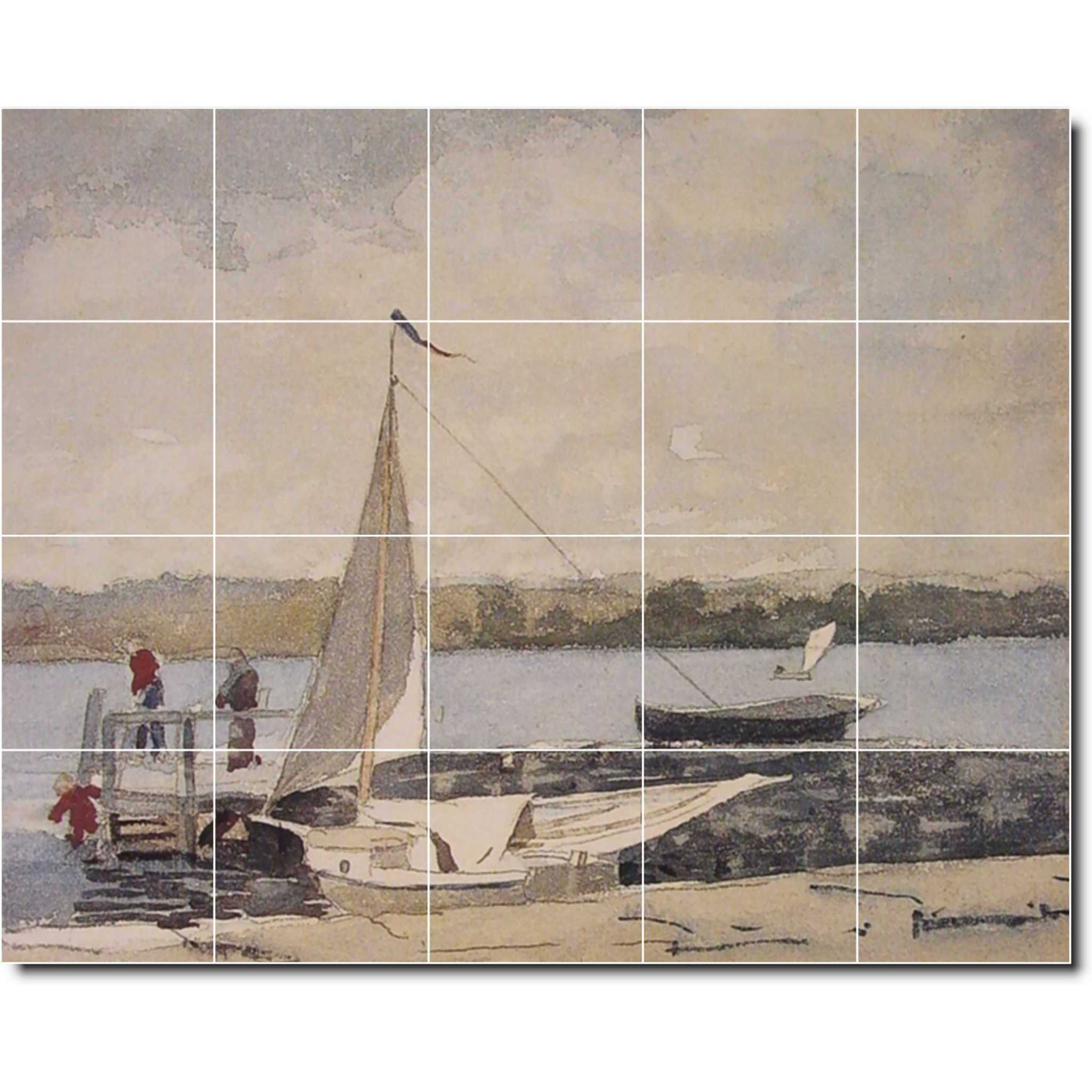 Winslow Homer Waterfront Painting Ceramic Tile Mural P04323-XL. 60"W x 48"H (20) 12x12 tiles