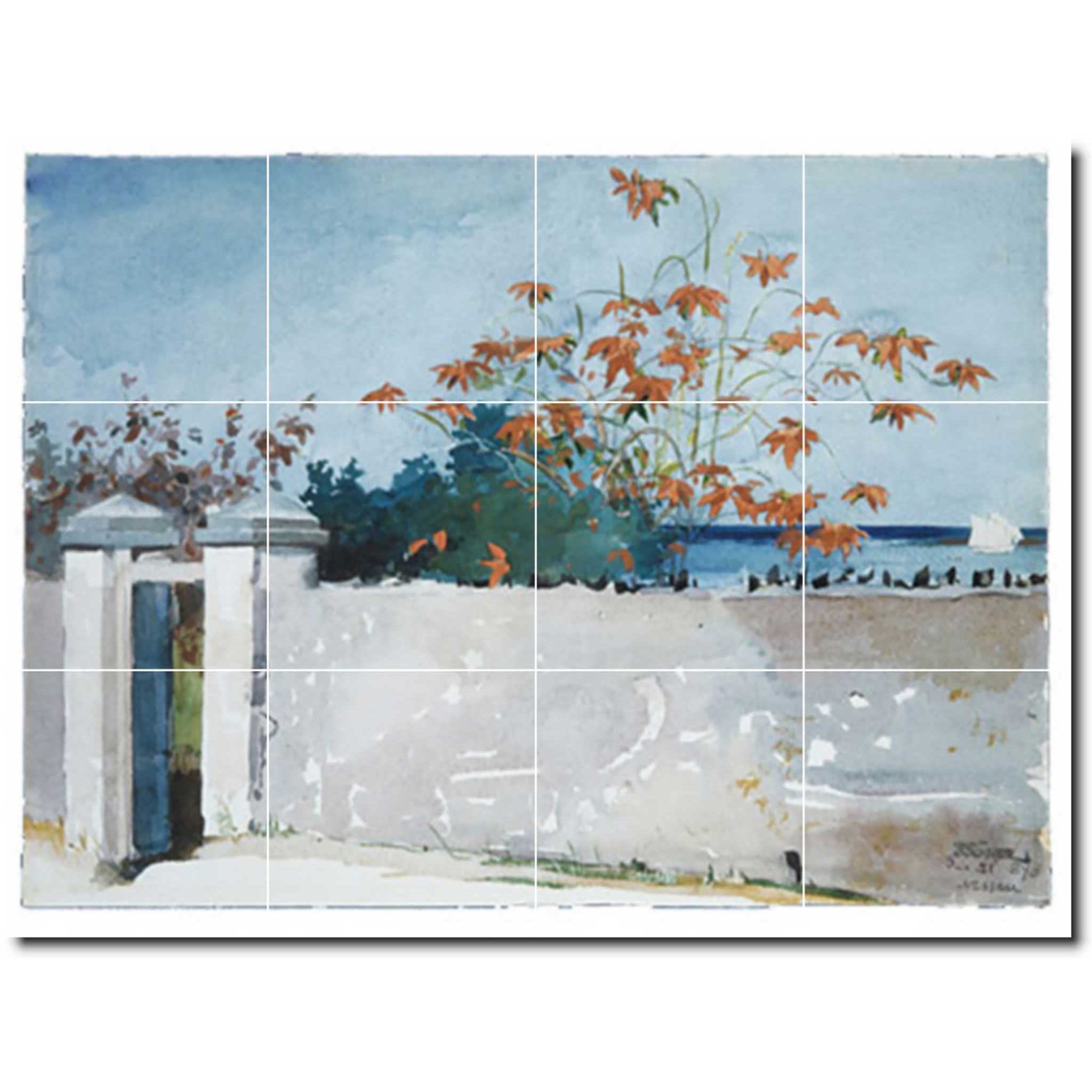 Winslow Homer Village Painting Ceramic Tile Mural P04328-XL. 48"W x 36"H (12) 12x12 tiles