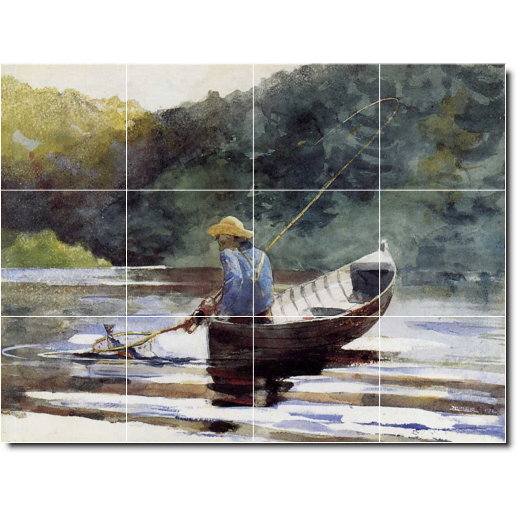 Winslow Homer Waterfront Painting Ceramic Tile Mural P04350-XL. 48"W x 36"H (12) 12x12 tiles
