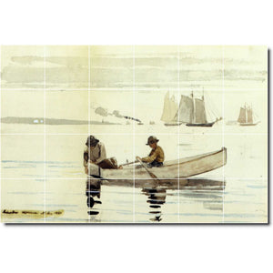 Winslow Homer Waterfront Painting Ceramic Tile Mural P04354-XL. 72"W x 48"H (24) 12x12 tiles