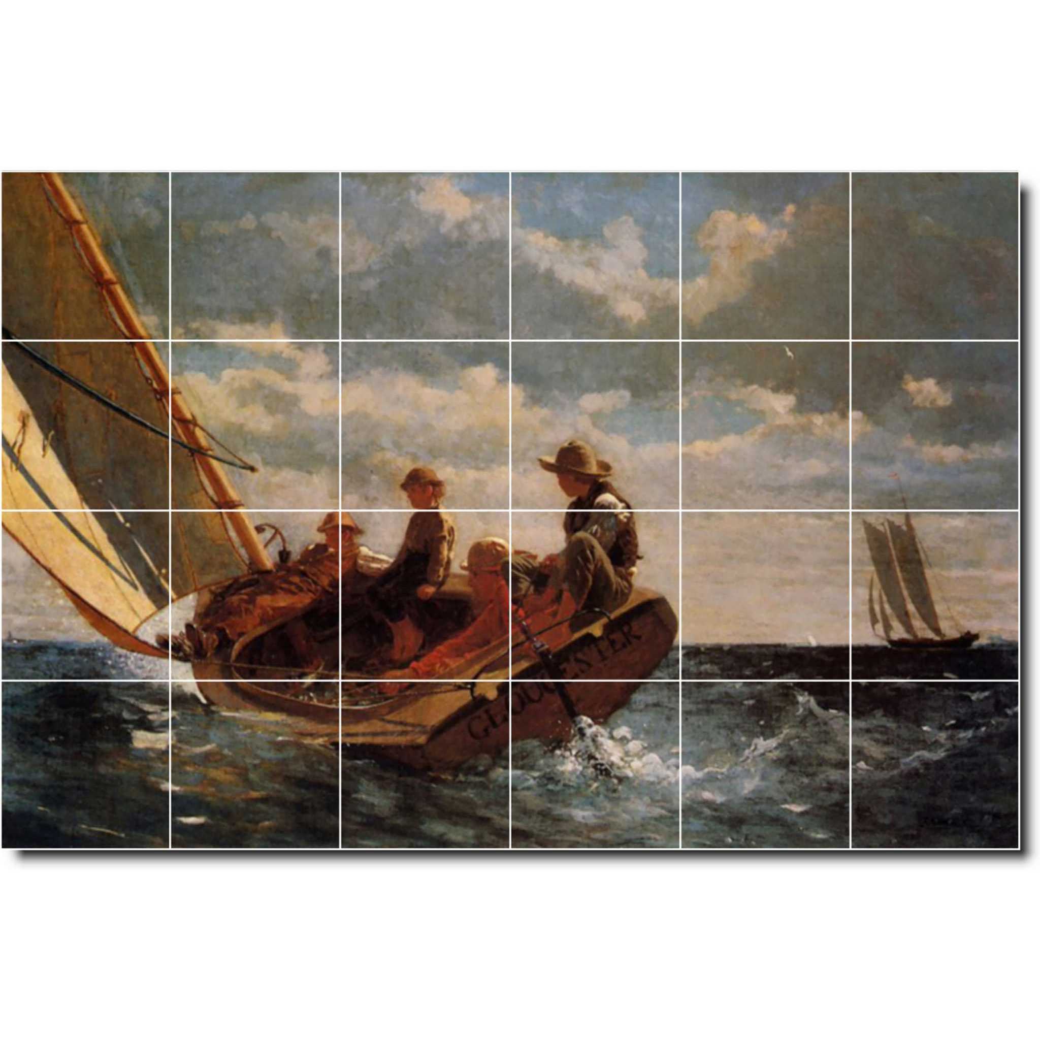 winslow homer boat ship painting ceramic tile mural p04358