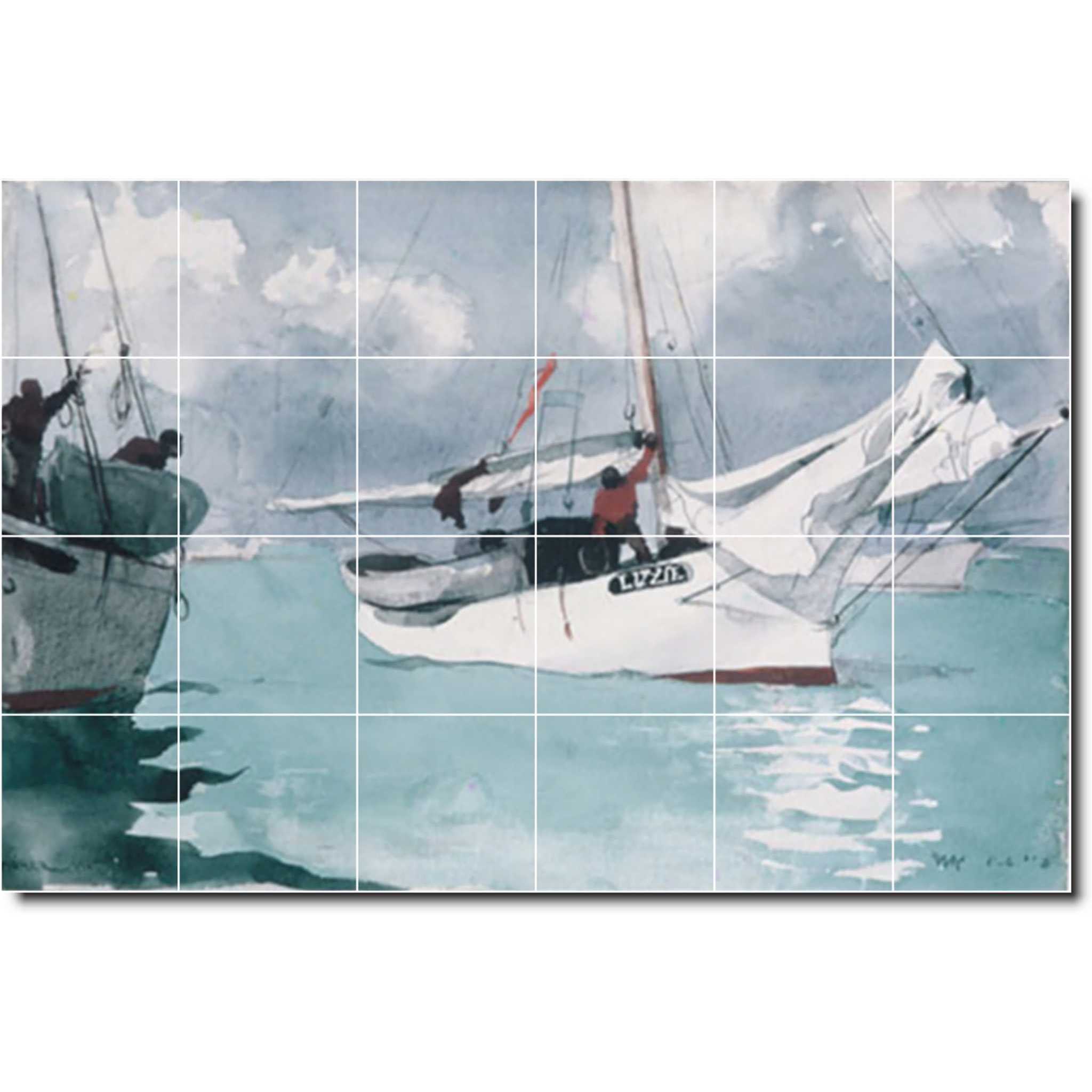 Winslow Homer Waterfront Painting Ceramic Tile Mural P04387-XL. 72"W x 48"H (24) 12x12 tiles