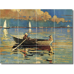 Winslow Homer Waterfront Painting Ceramic Tile Mural P04403-XL. 48"W x 36"H (12) 12x12 tiles