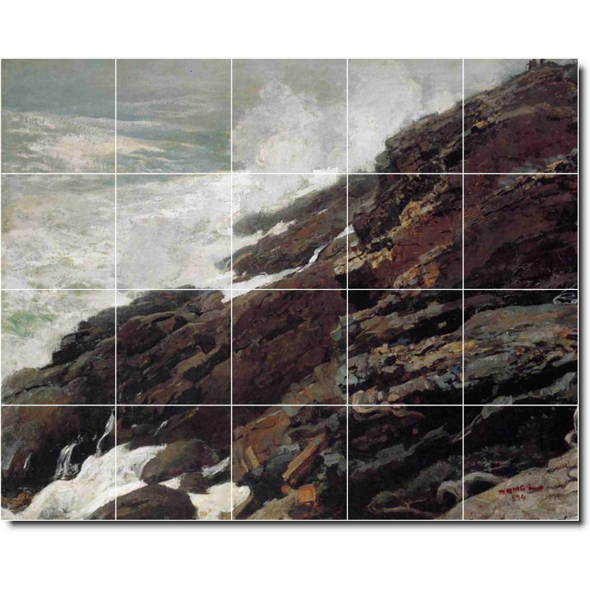 Winslow Homer Waterfront Painting Ceramic Tile Mural P04408-XL. 60"W x 48"H (20) 12x12 tiles