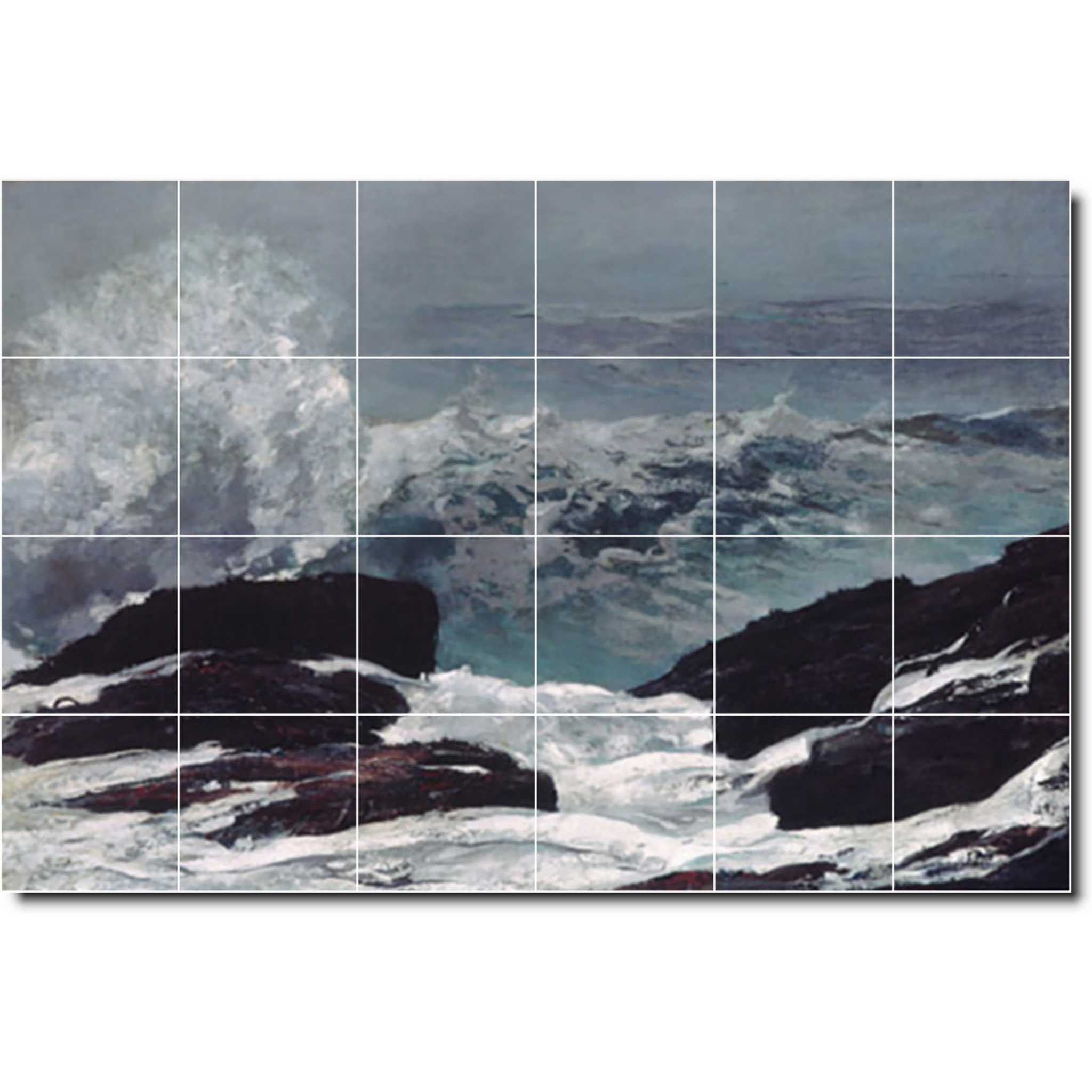 Winslow Homer Waterfront Painting Ceramic Tile Mural P04424-XL. 72"W x 48"H (24) 12x12 tiles