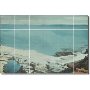 Winslow Homer Waterfront Painting Ceramic Tile Mural P04431-XL. 72"W x 48"H (24) 12x12 tiles