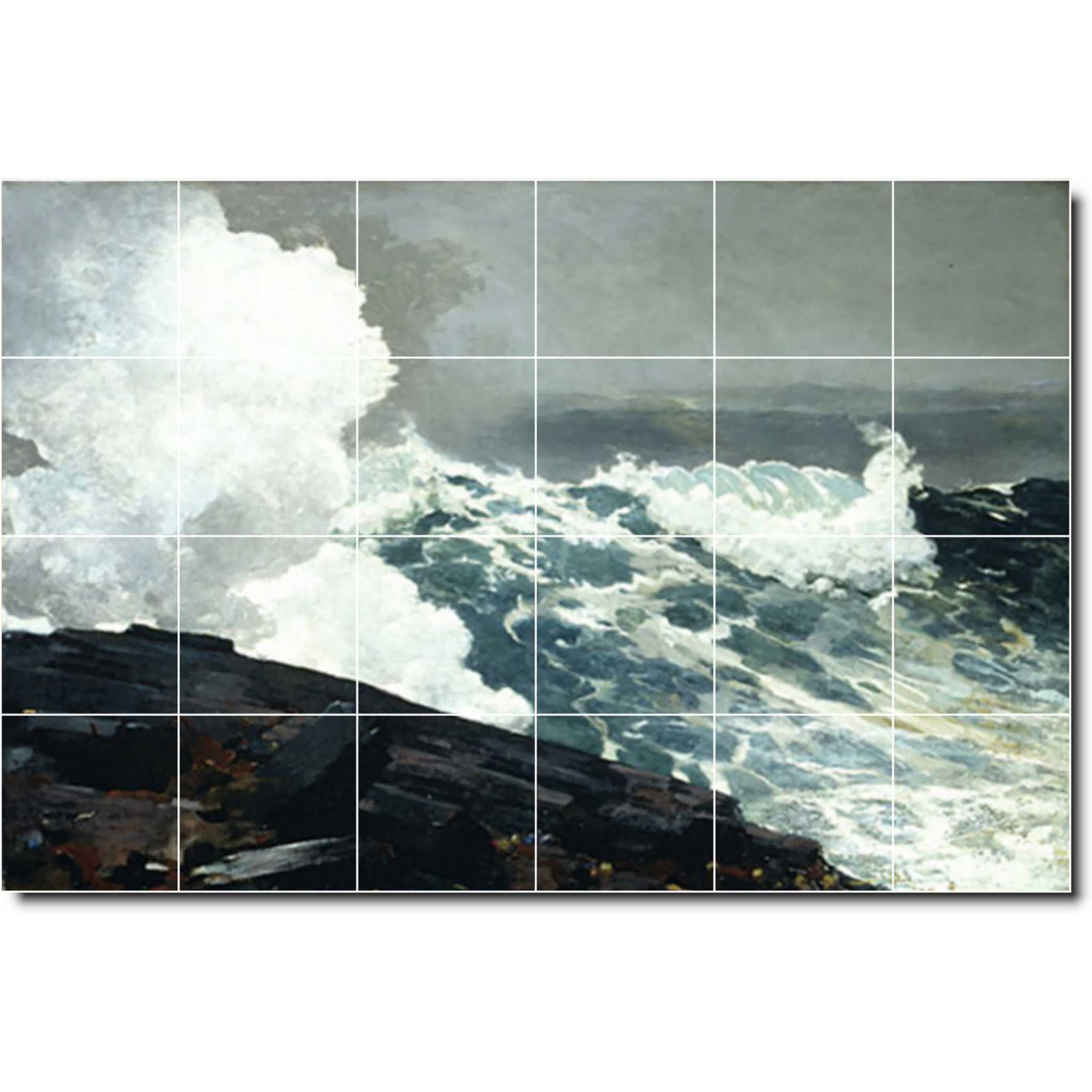 Winslow Homer Waterfront Painting Ceramic Tile Mural P04432-XL. 72"W x 48"H (24) 12x12 tiles