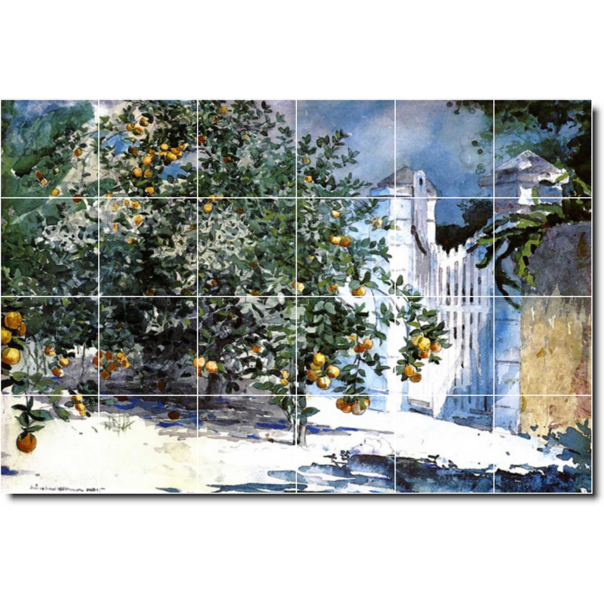 Winslow Homer Garden Painting Ceramic Tile Mural P04437-XL. 72"W x 48"H (24) 12x12 tiles