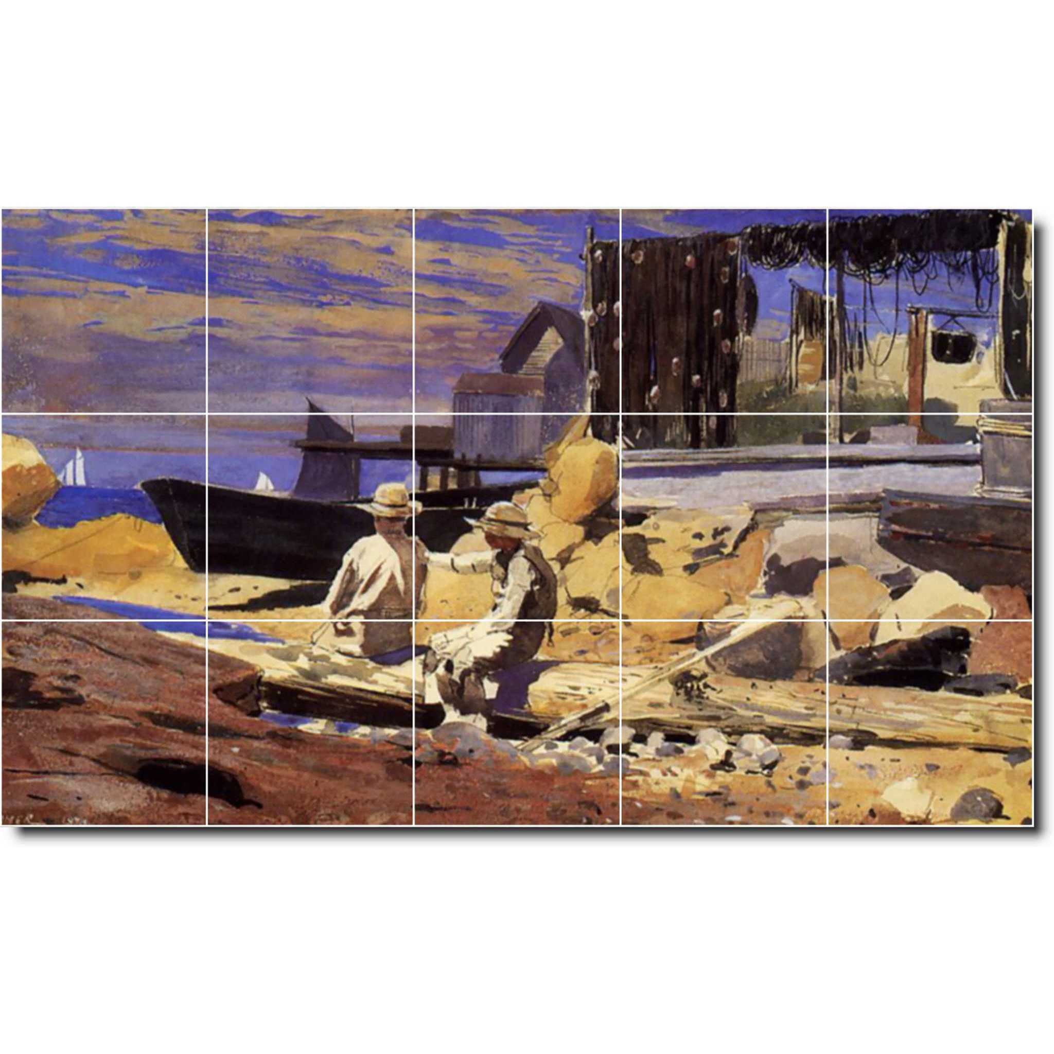 Winslow Homer Waterfront Painting Ceramic Tile Mural P04527-XL. 60"W x 36"H (15) 12x12 tiles