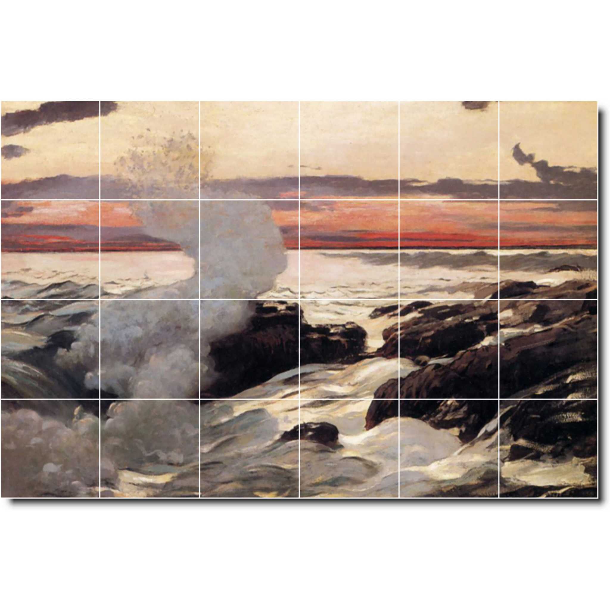 Winslow Homer Waterfront Painting Ceramic Tile Mural P04530-XL. 72"W x 48"H (24) 12x12 tiles