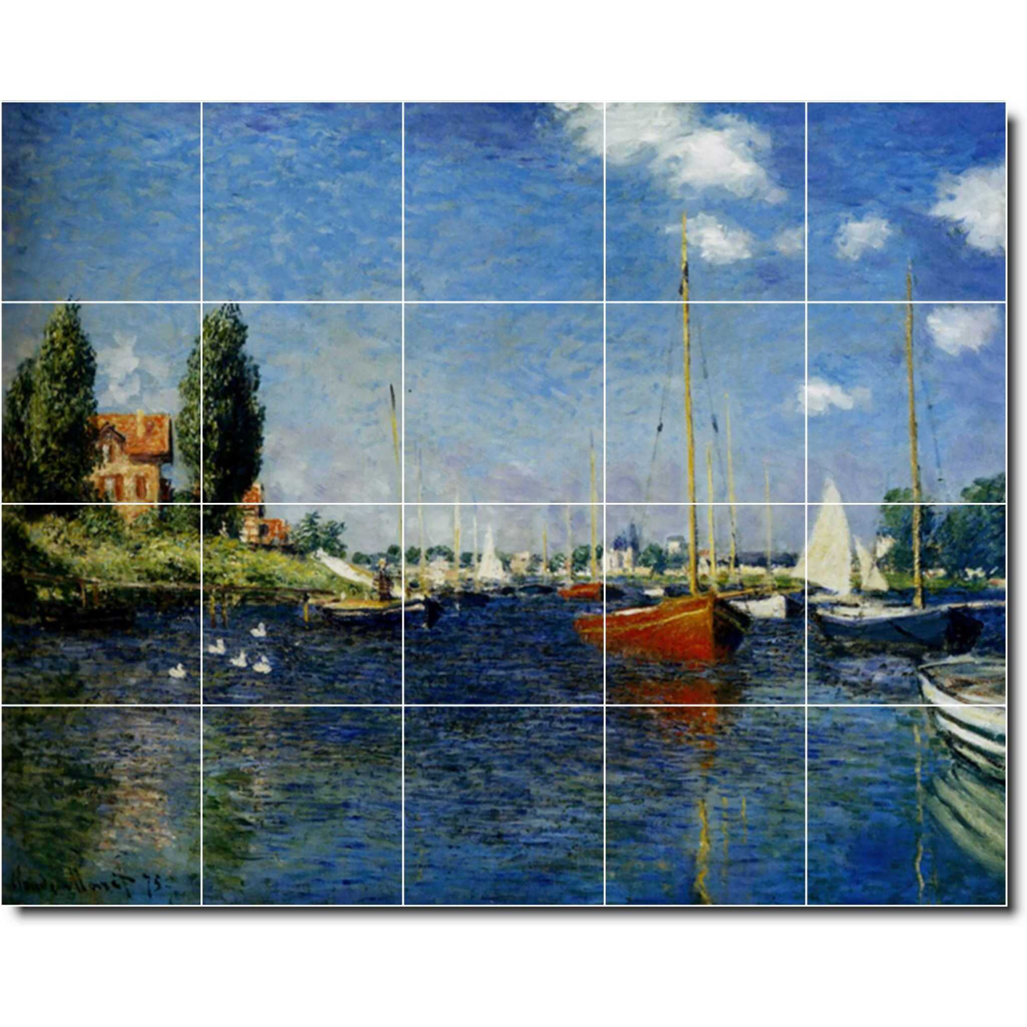 claude monet waterfront painting ceramic tile mural p06092