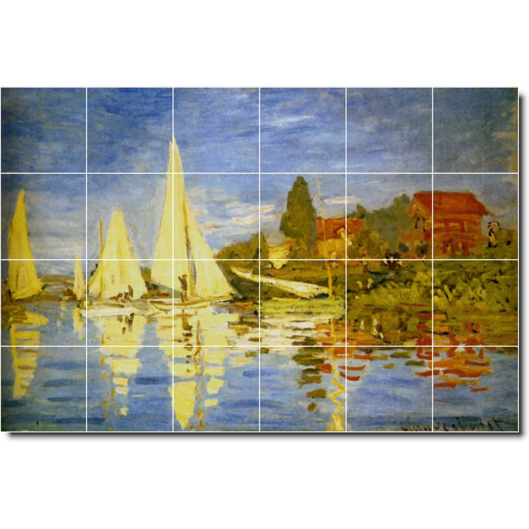 claude monet waterfront painting ceramic tile mural p06163