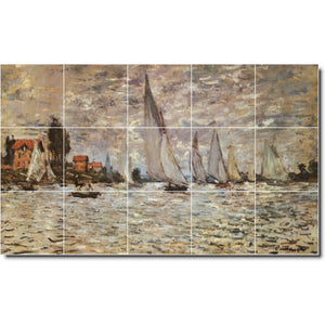 claude monet waterfront painting ceramic tile mural p06162