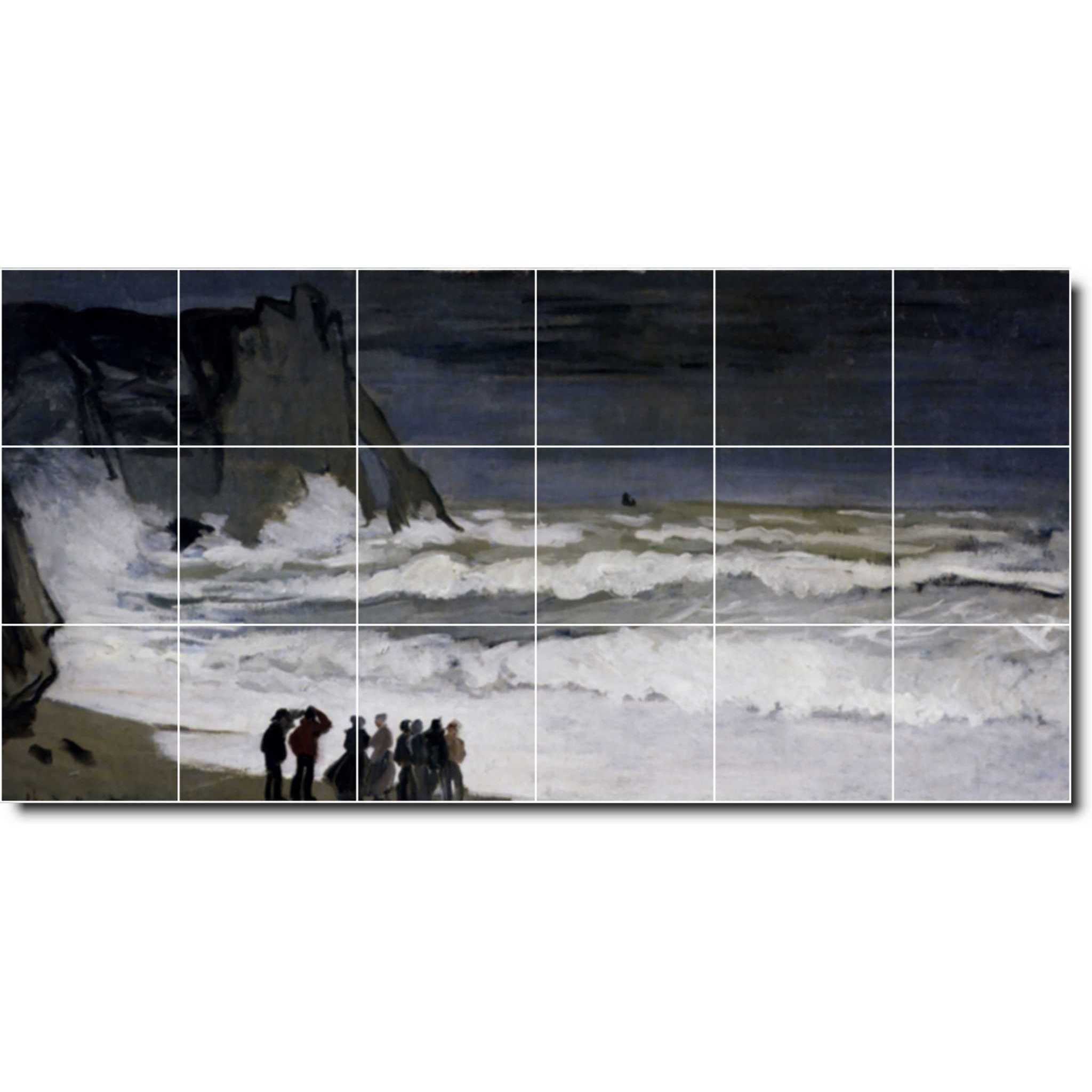 claude monet waterfront painting ceramic tile mural p06165