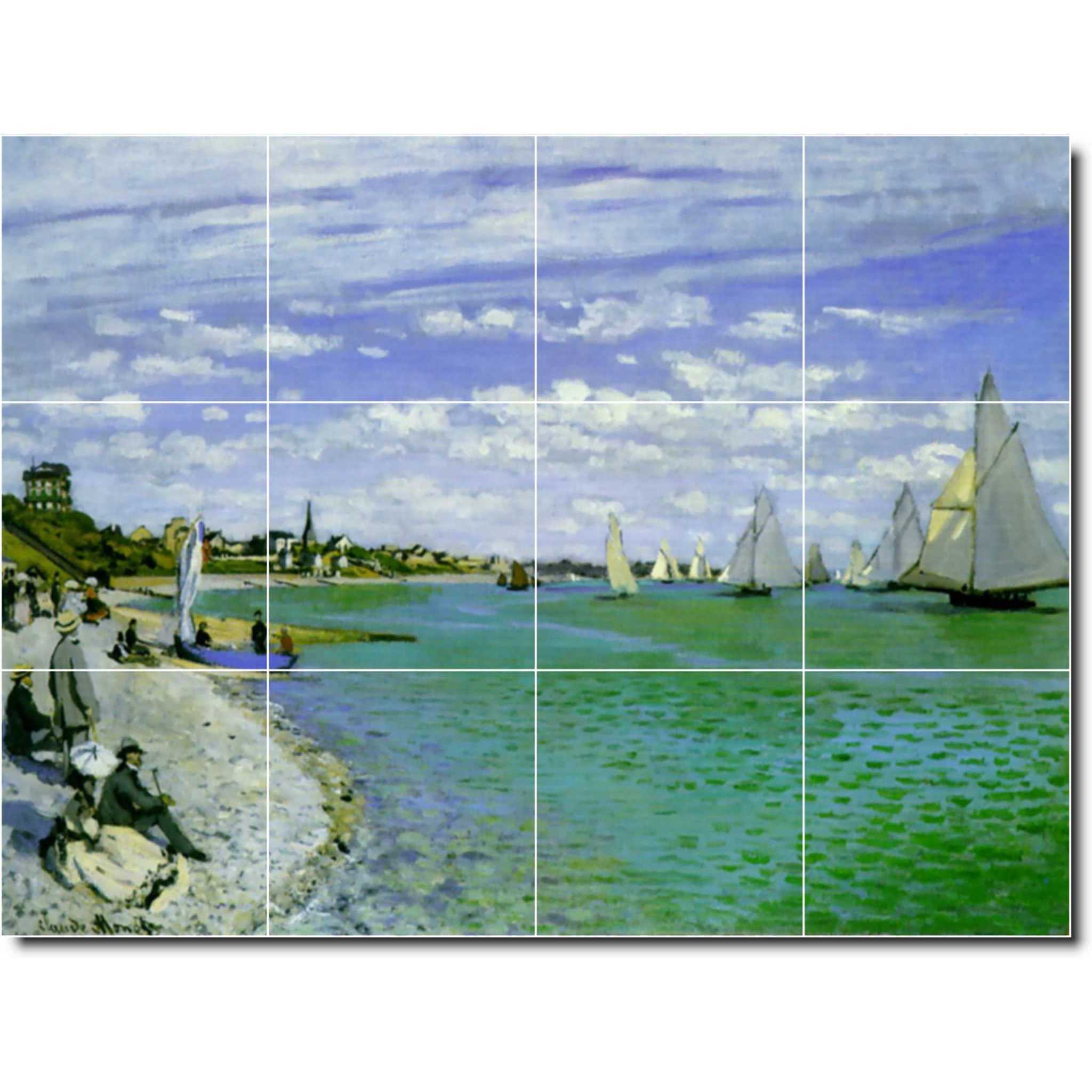 claude monet waterfront painting ceramic tile mural p06172